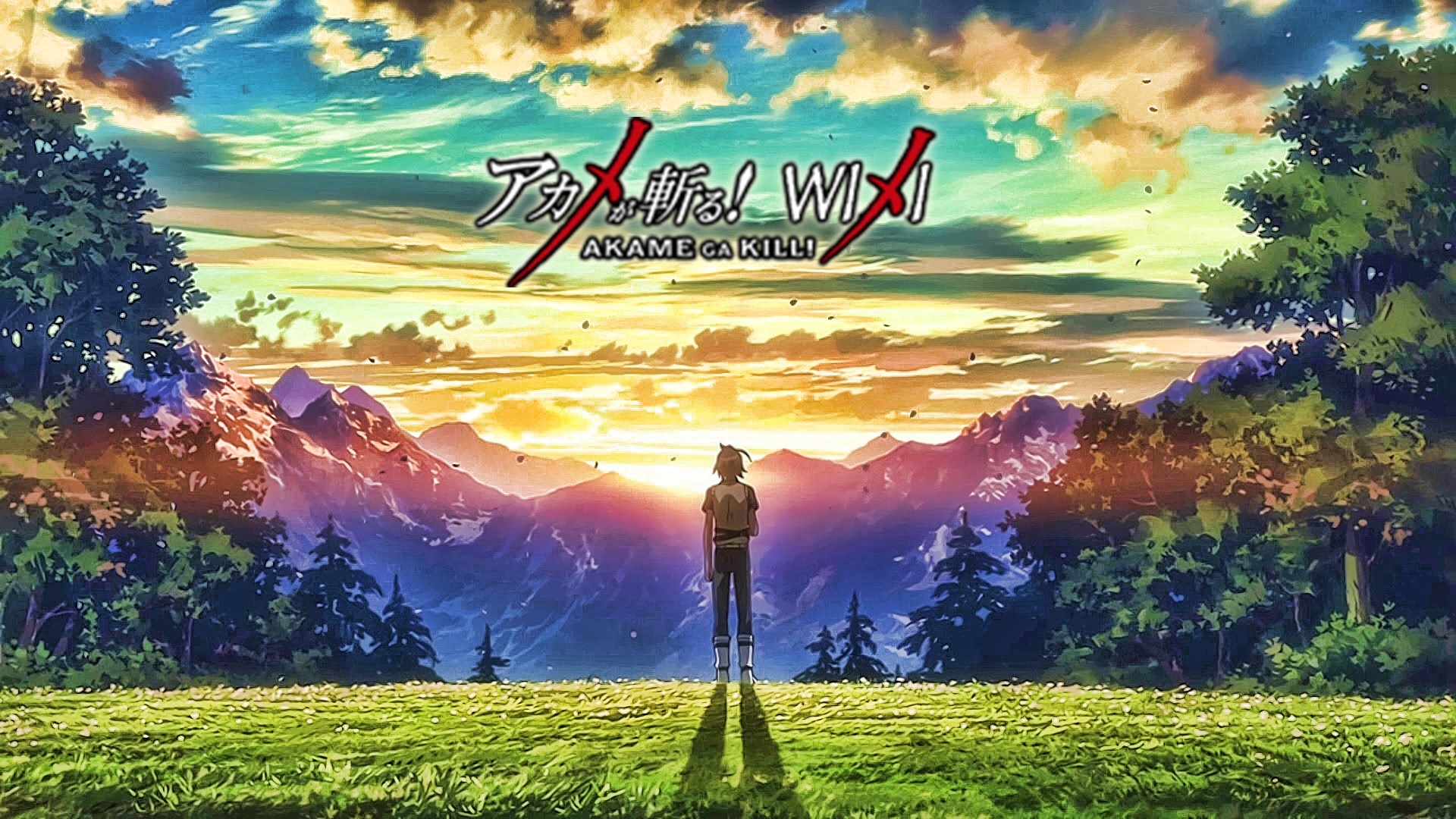 Akame ga Kill! logo over a landscape HD Wallpaper