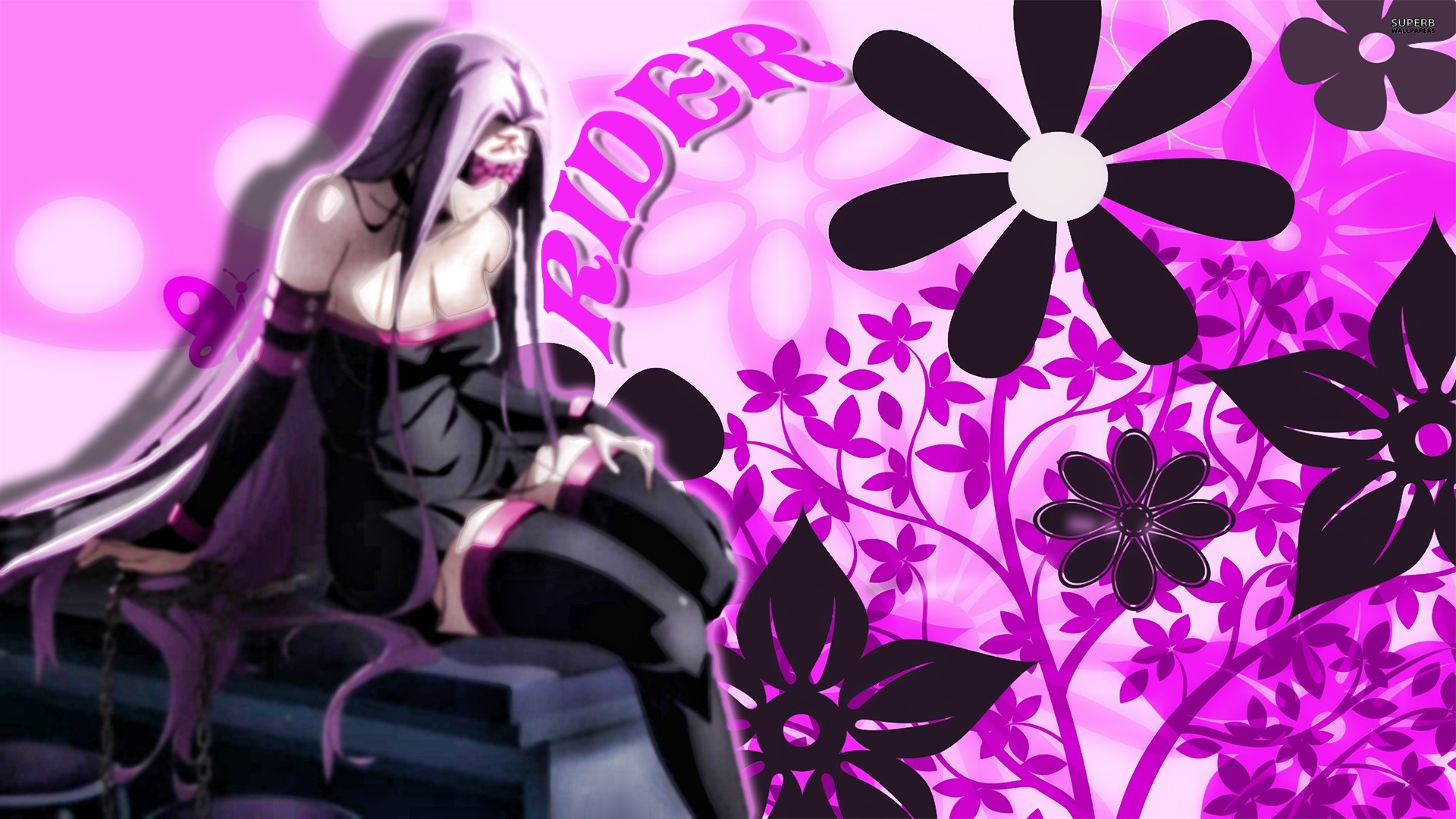 Rider from Fate/Stay Night with purple floral background HD Wallpaper
