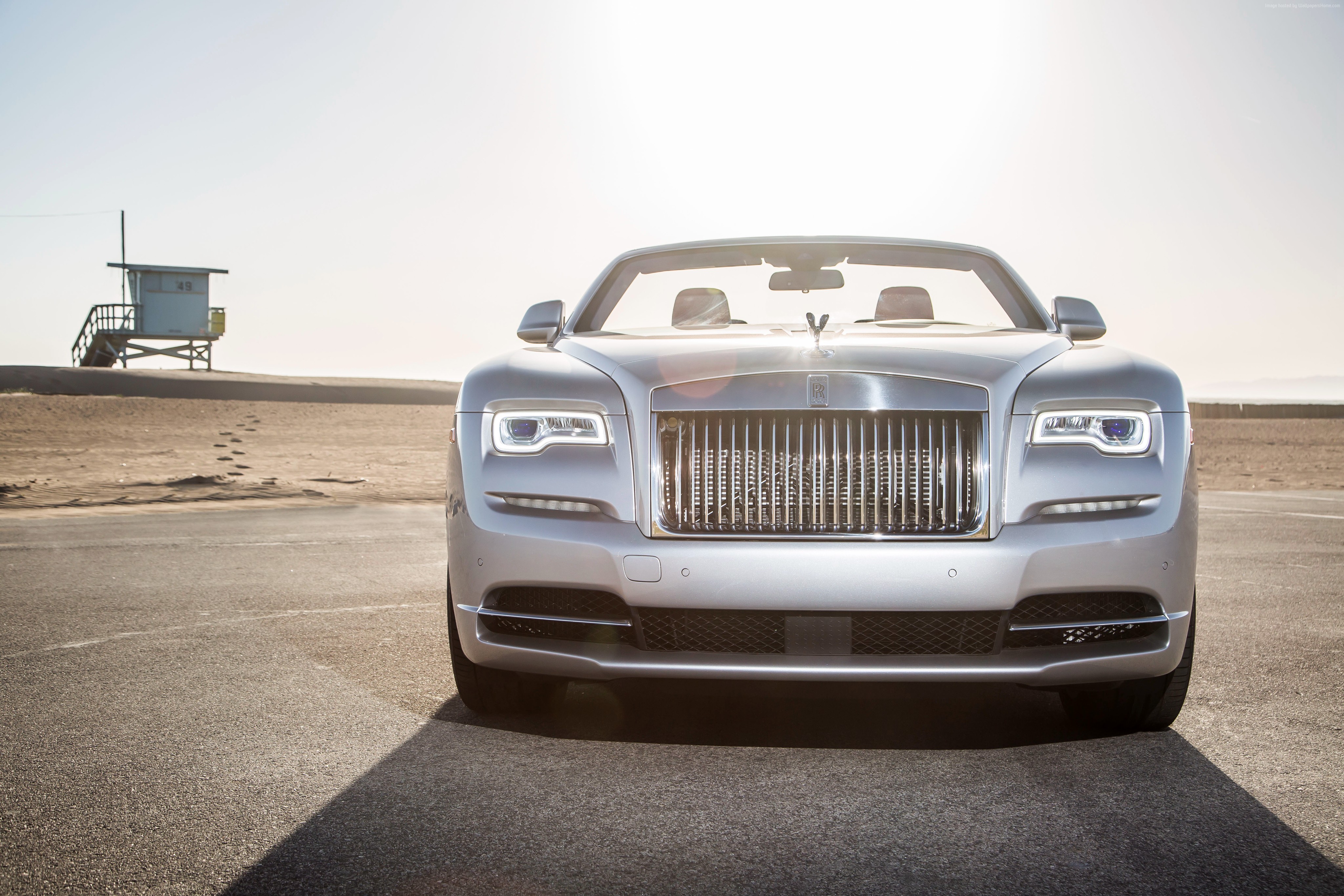 Silver Rolls-Royce Dawn convertible on a beach HD Wallpaper