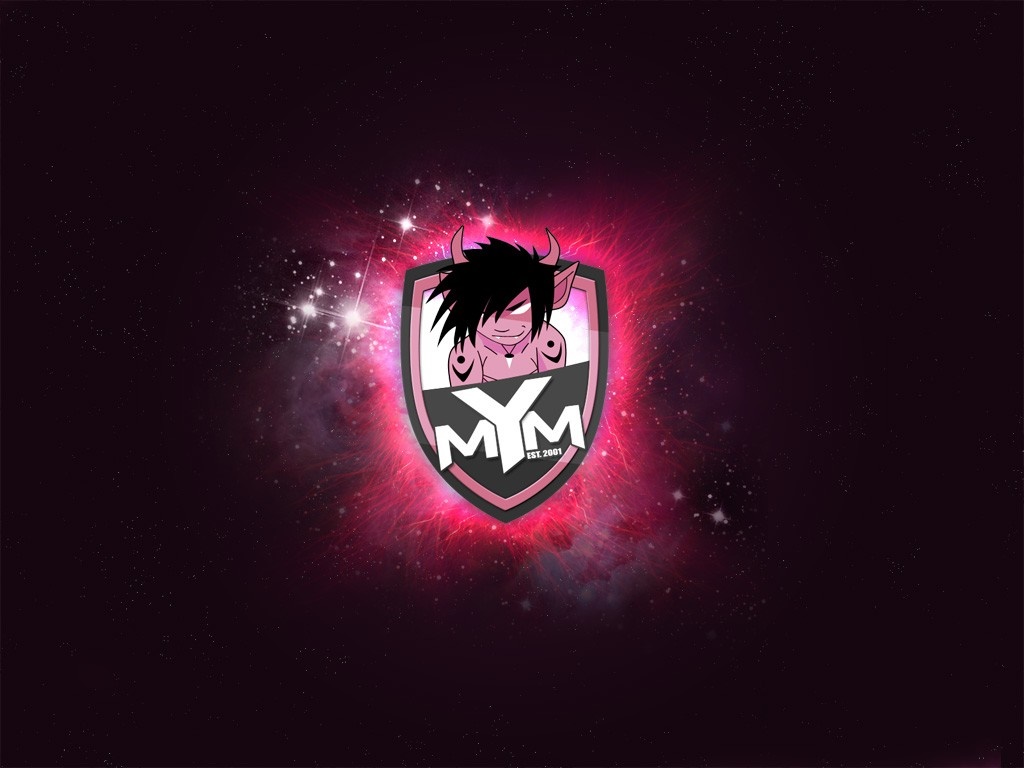 MYM logo with demon character and nebula background HD Wallpaper