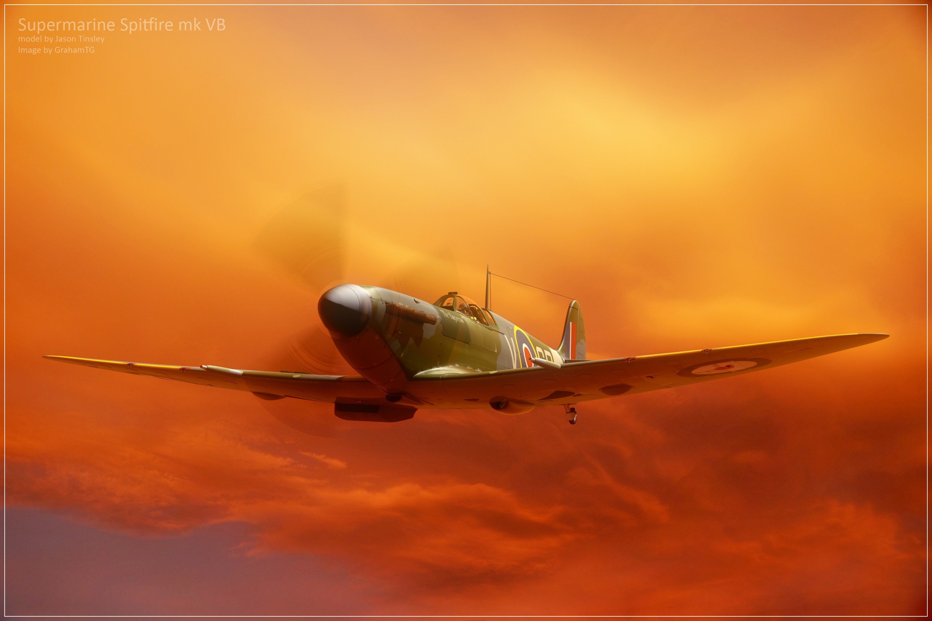 Supermarine Spitfire mk VB flying in orange sky HD Wallpaper
