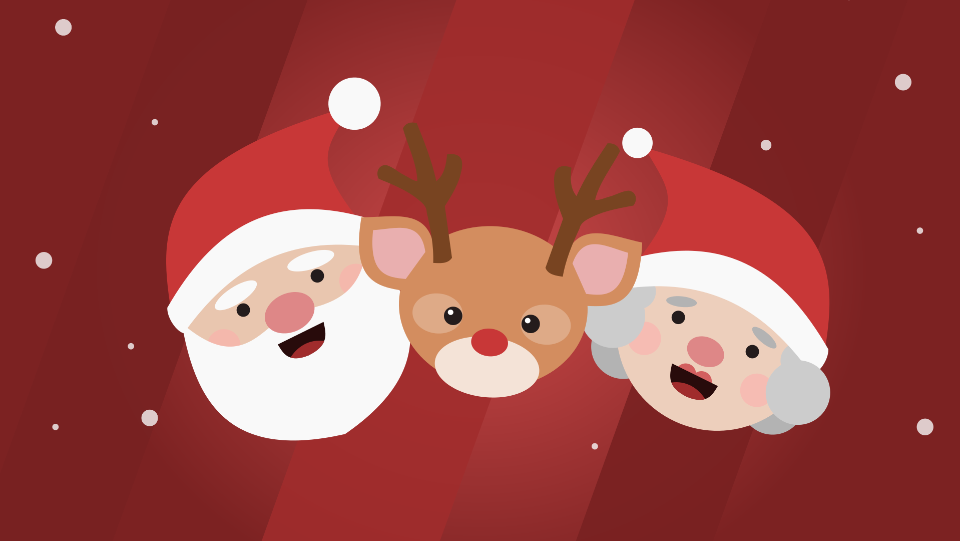Santa Claus, Mrs. Claus, and a reindeer illustration HD Wallpaper