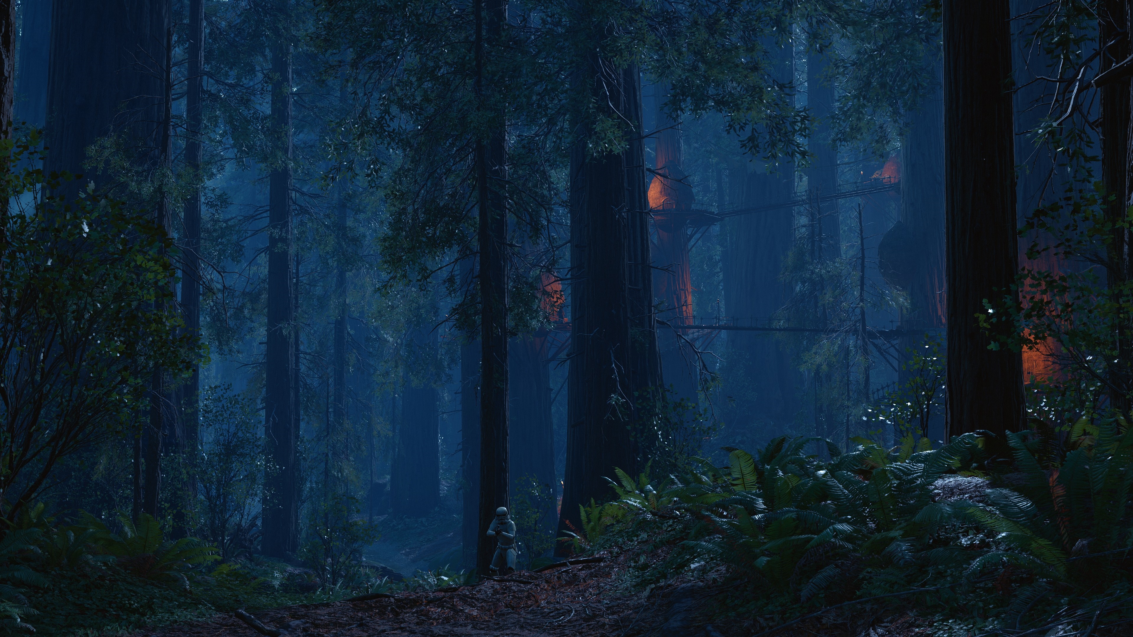 Stormtrooper in a dark forest on Endor from Star Wars Battlefront HD Wallpaper