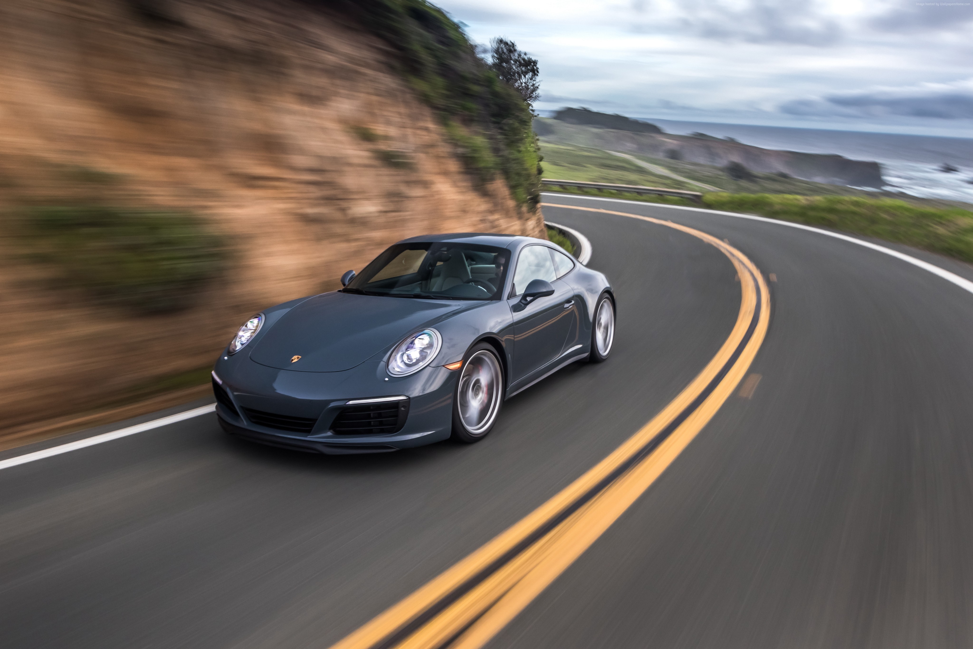 Grey Porsche 911 Carrera 4S Coupe on a Coastal Road HD Wallpaper