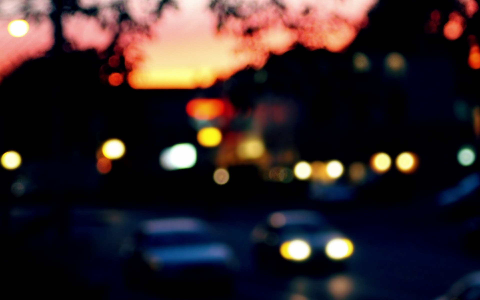 Blurred night city street with car lights HD Wallpaper