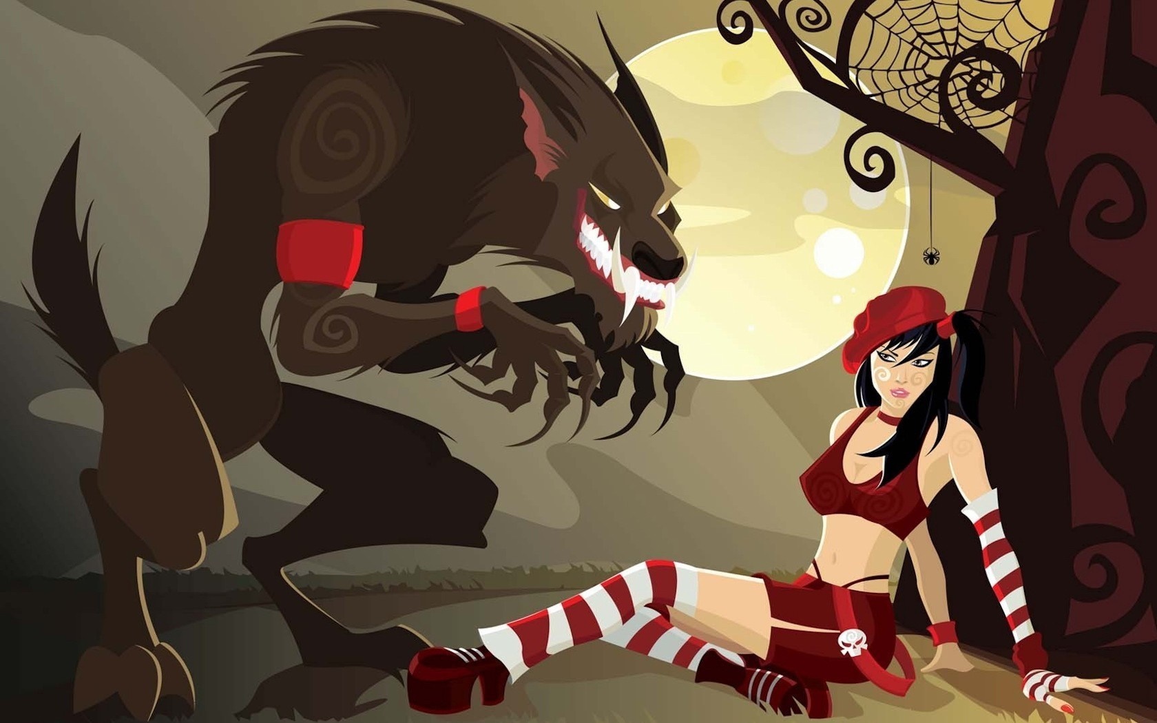 Werewolf attacking a woman in red HD Wallpaper