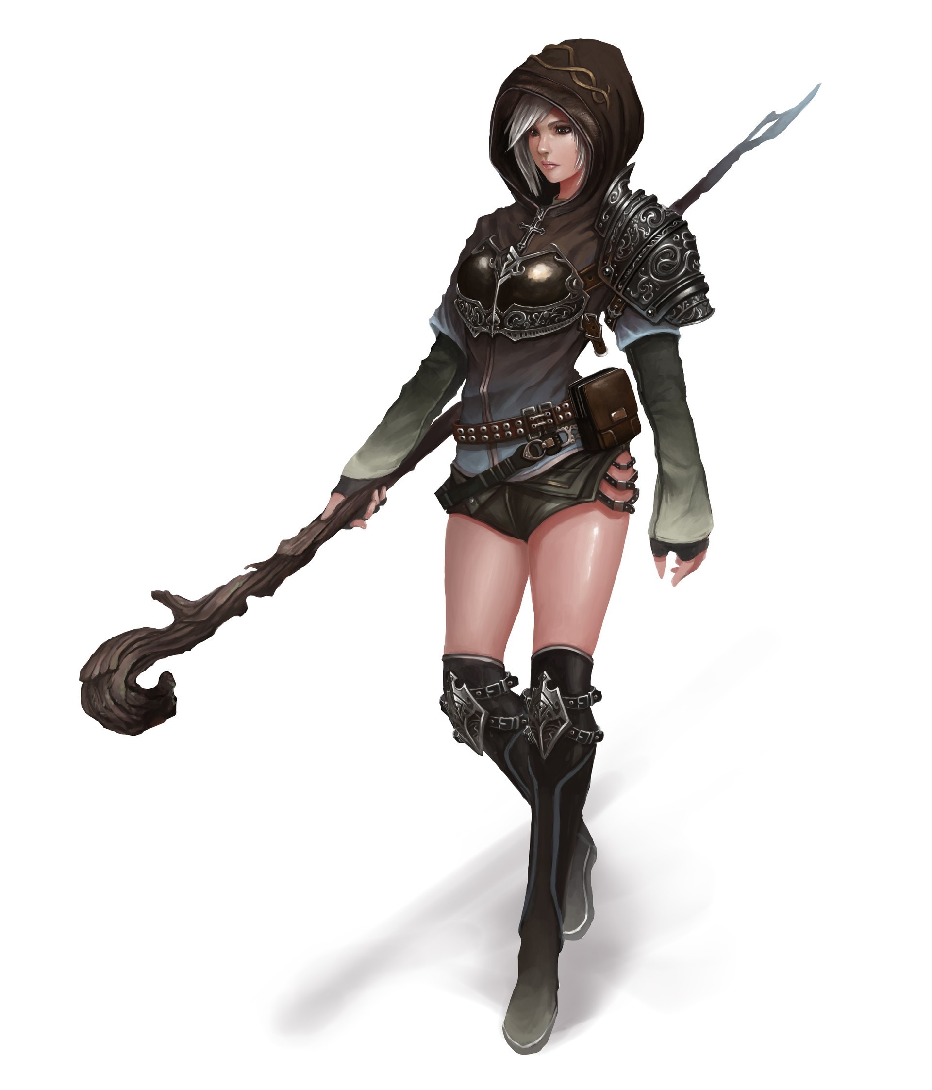 Anime girl with staff and armor HD Wallpaper