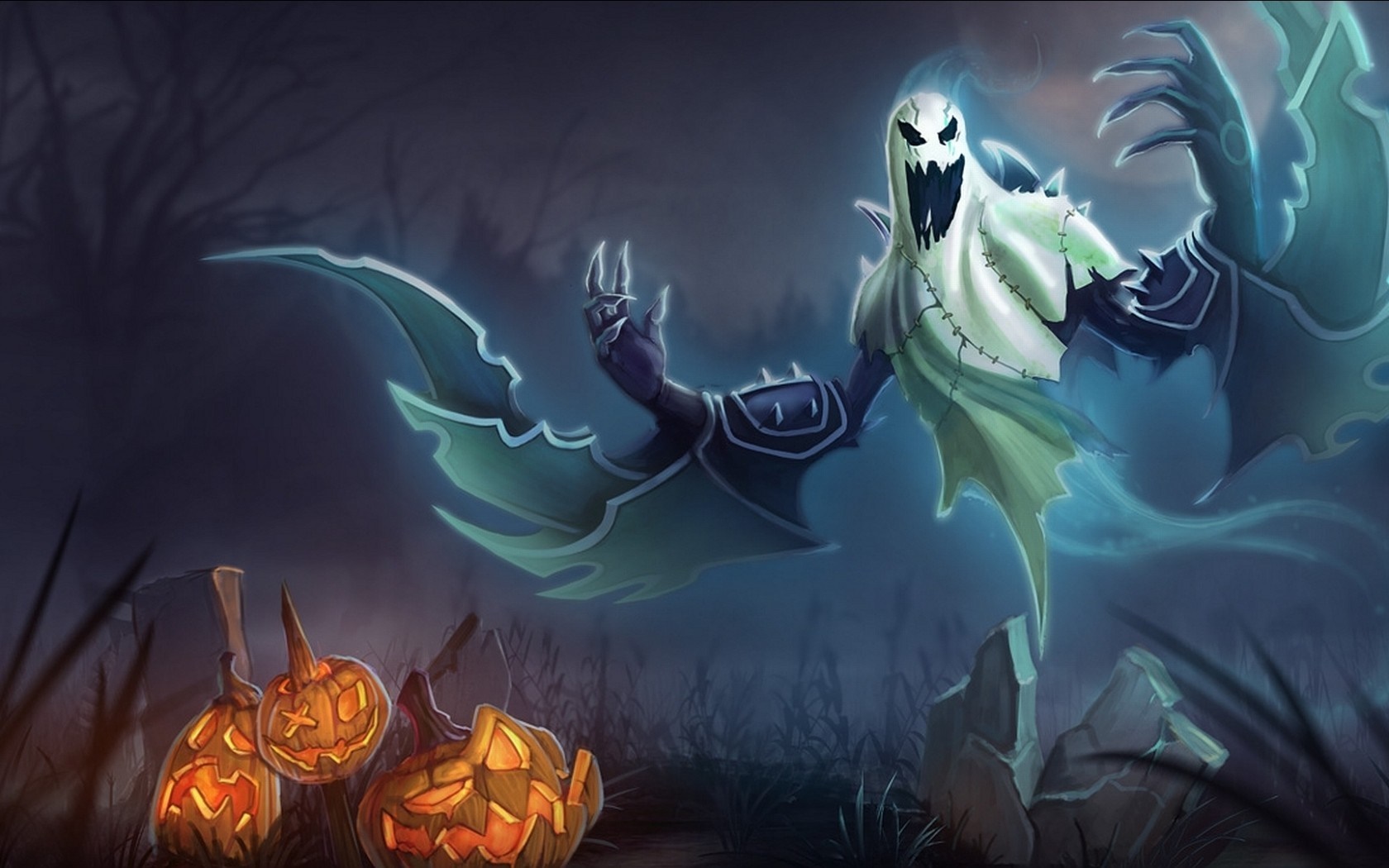 Halloween ghost with pumpkins illustration HD Wallpaper