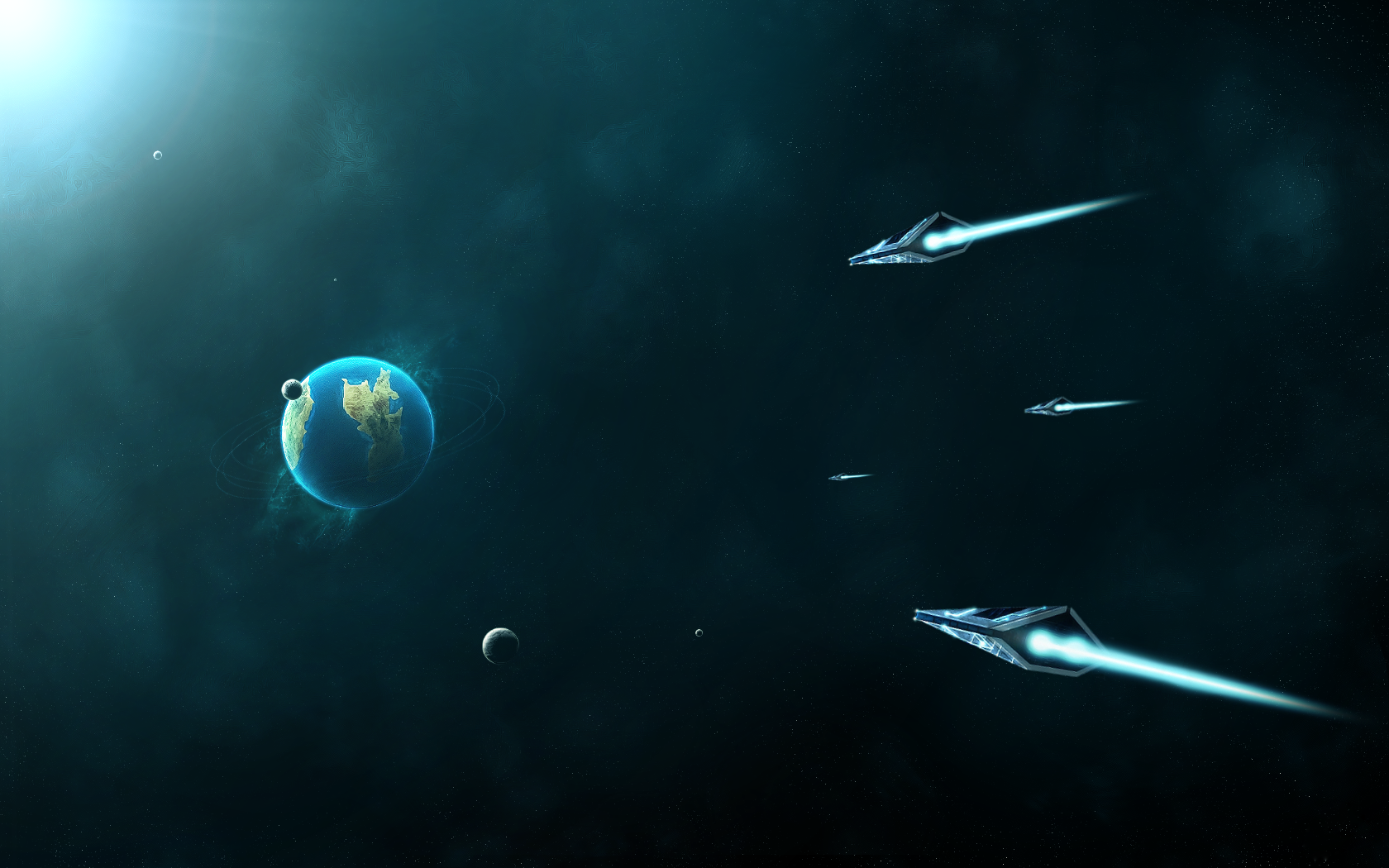 Futuristic spaceships near Earth and Moon HD Wallpaper