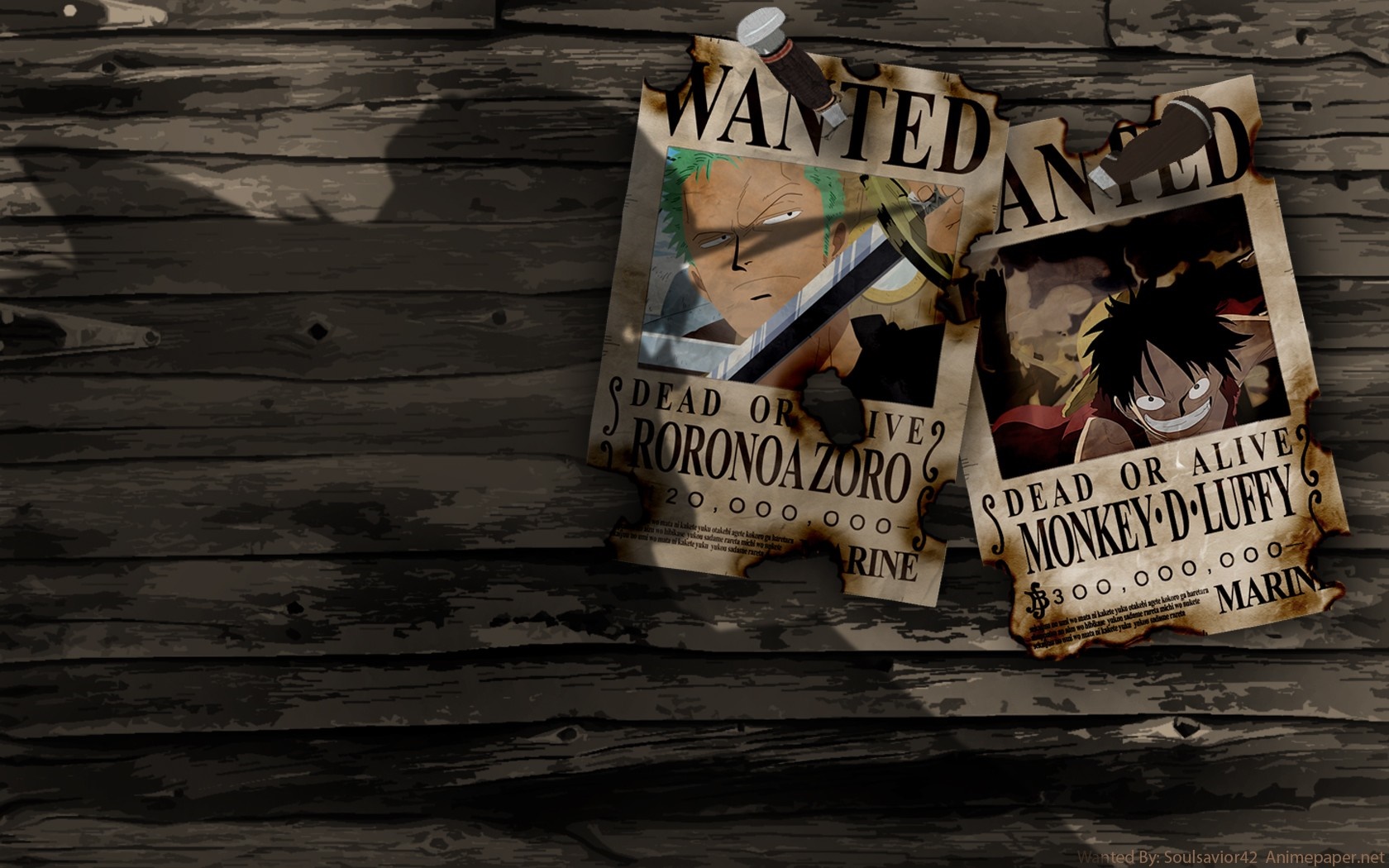 Roronoa Zoro and Monkey D. Luffy Wanted Posters from One Piece HD Wallpaper