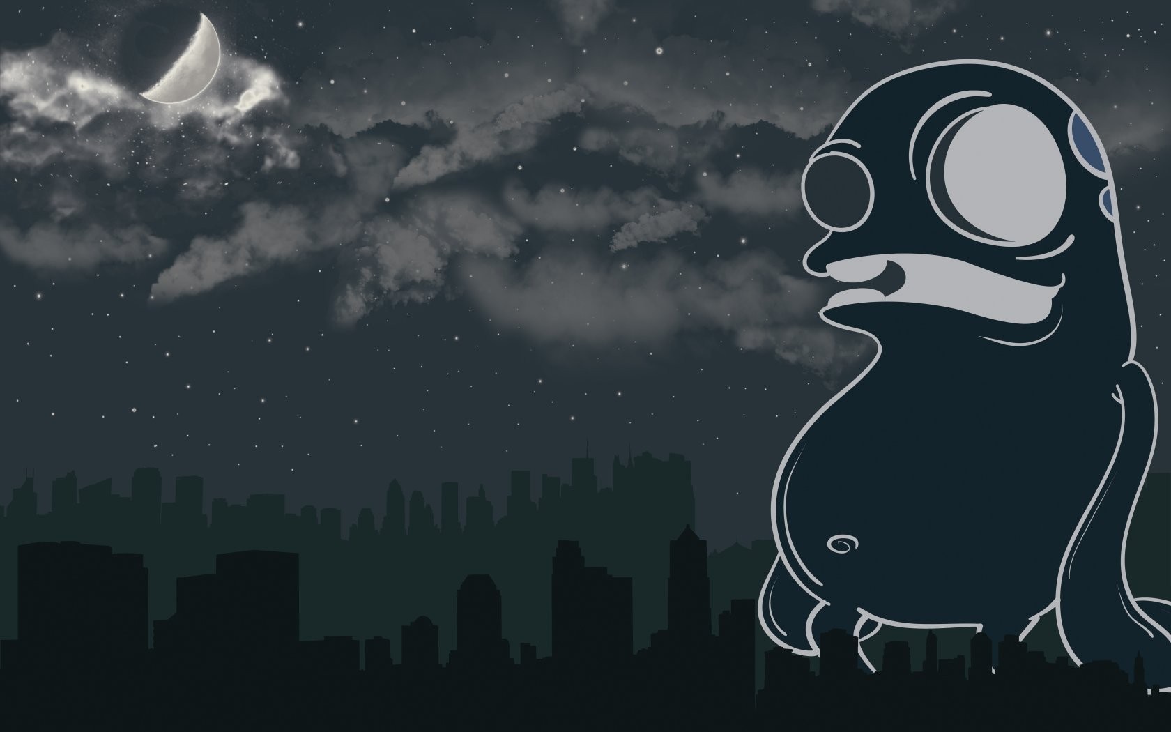 Illustration of a creature at midnight over a city HD Wallpaper