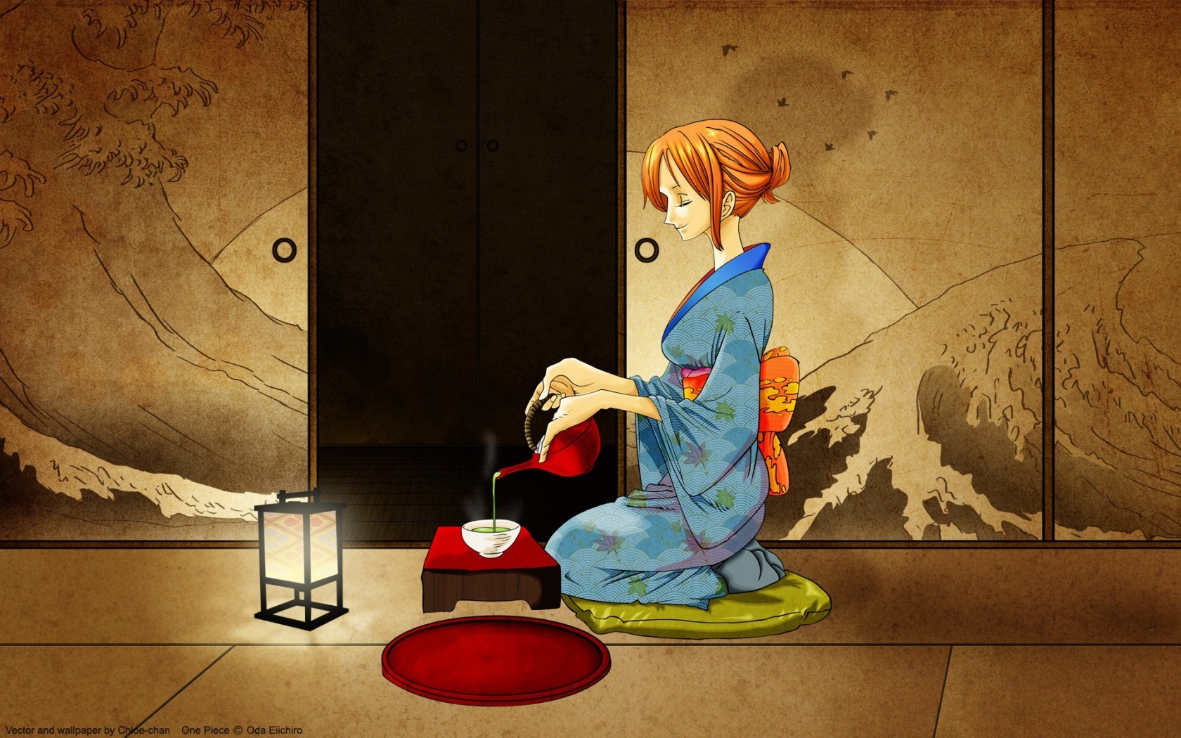 Nami from One Piece performing a tea ceremony HD Wallpaper