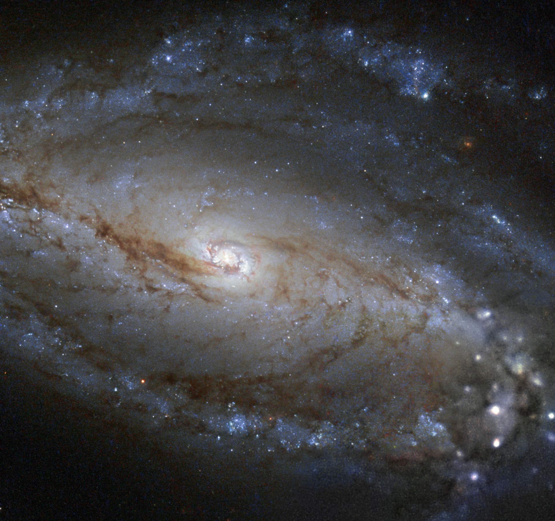 Spiral galaxy with bright core and star clusters HD Wallpaper