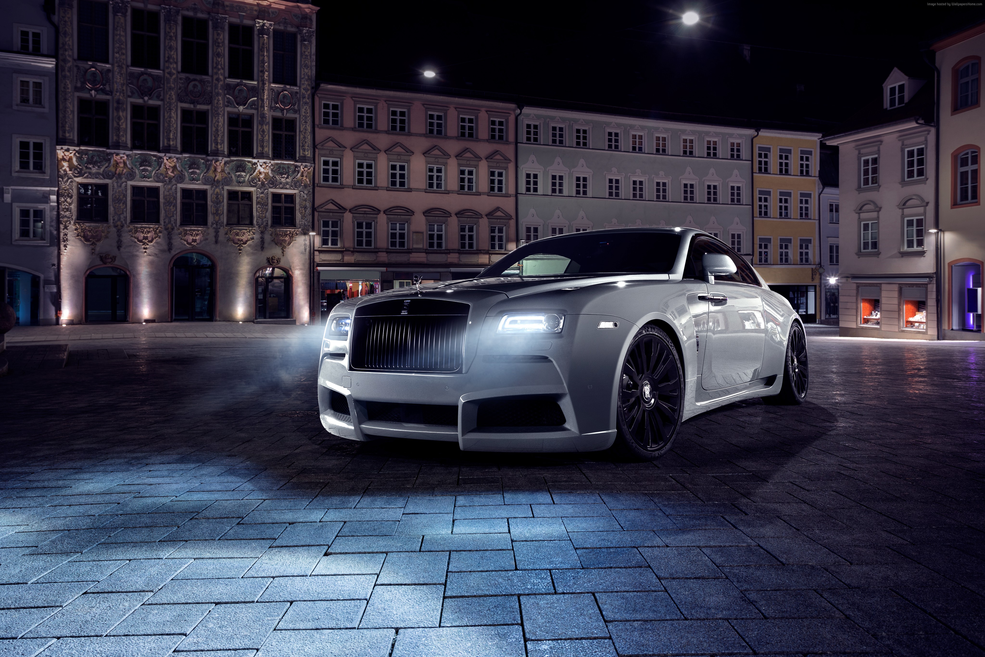 Spofec Rolls Royce Wraith in European City Square at Night HD Wallpaper