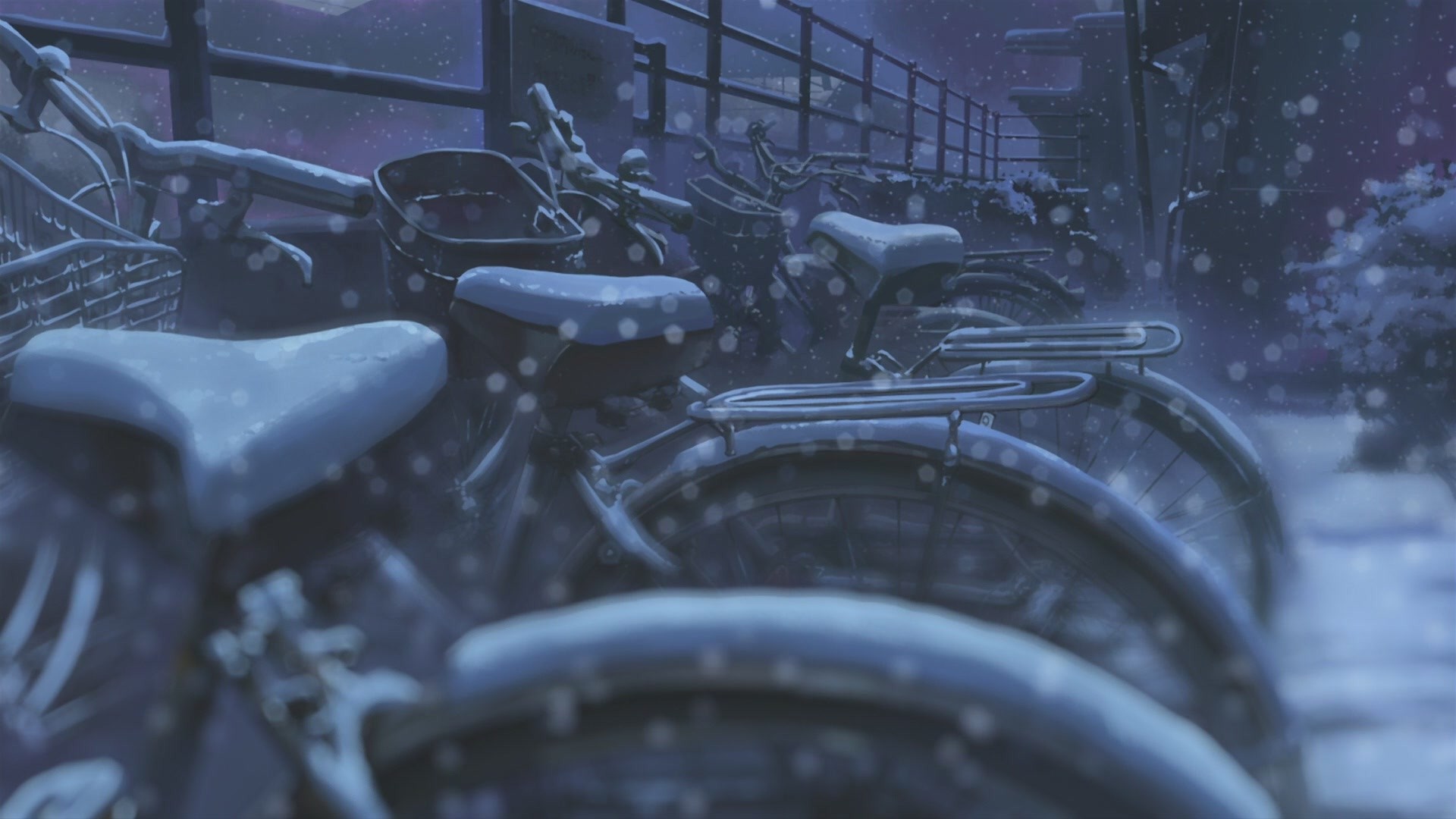Bicycles in the snow from 5 Centimeters Per Second HD Wallpaper