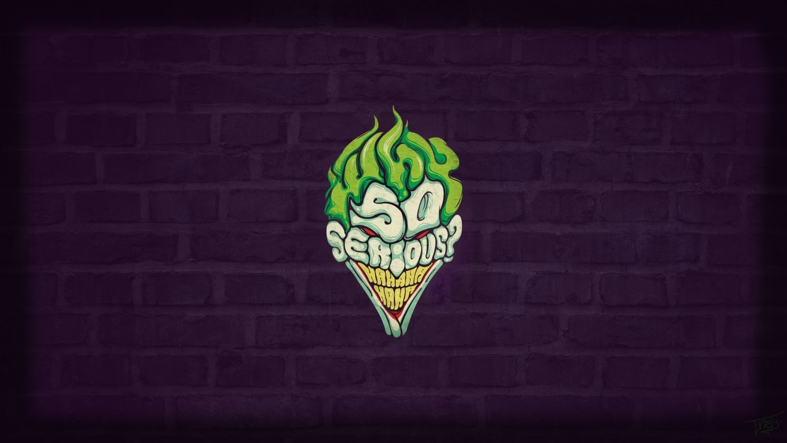 Joker illustration with text on brick wall HD Wallpaper