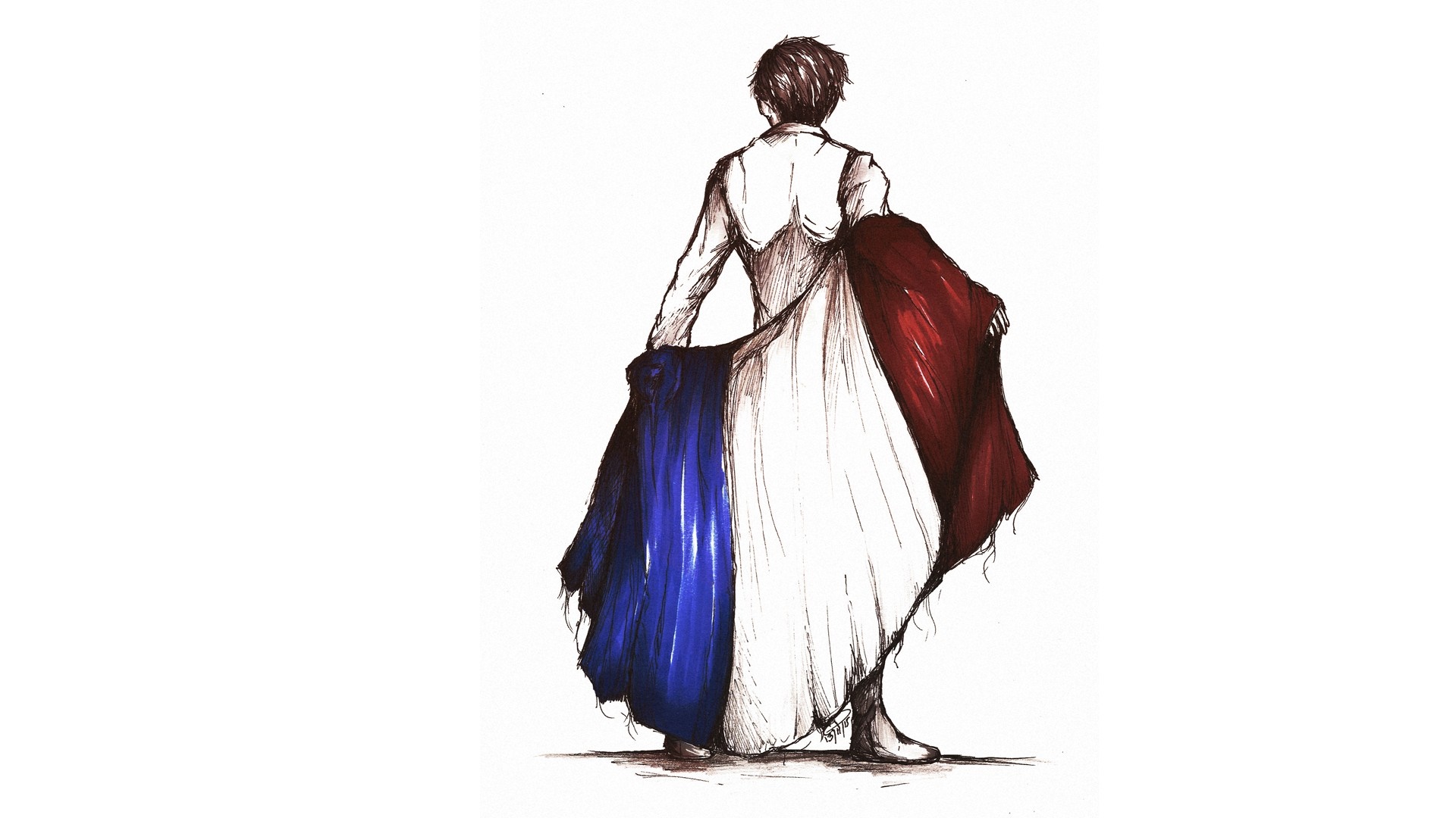 Sketch of a person holding the French flag HD Wallpaper