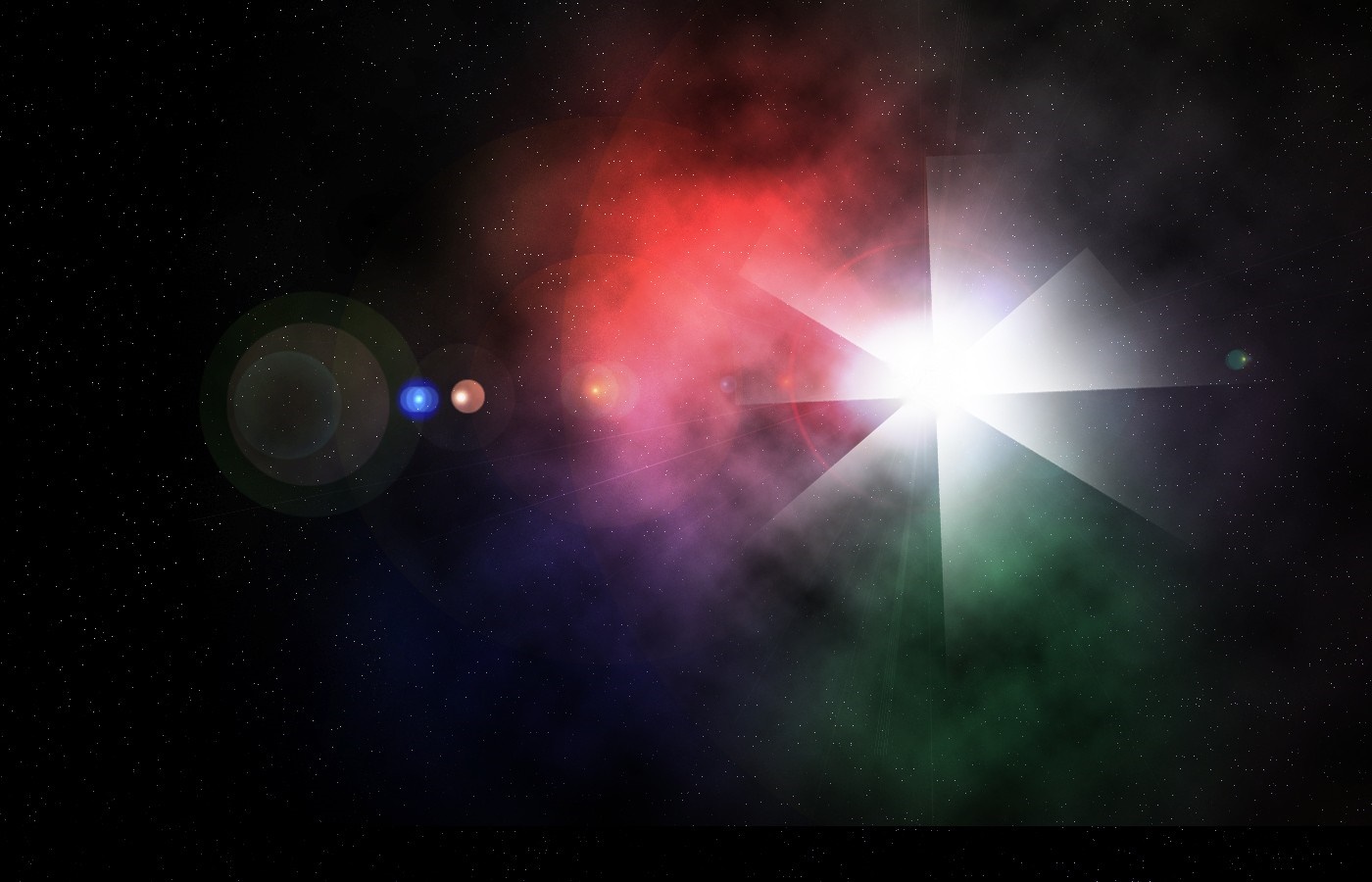 Abstract space nebula with bright star and lens flares HD Wallpaper