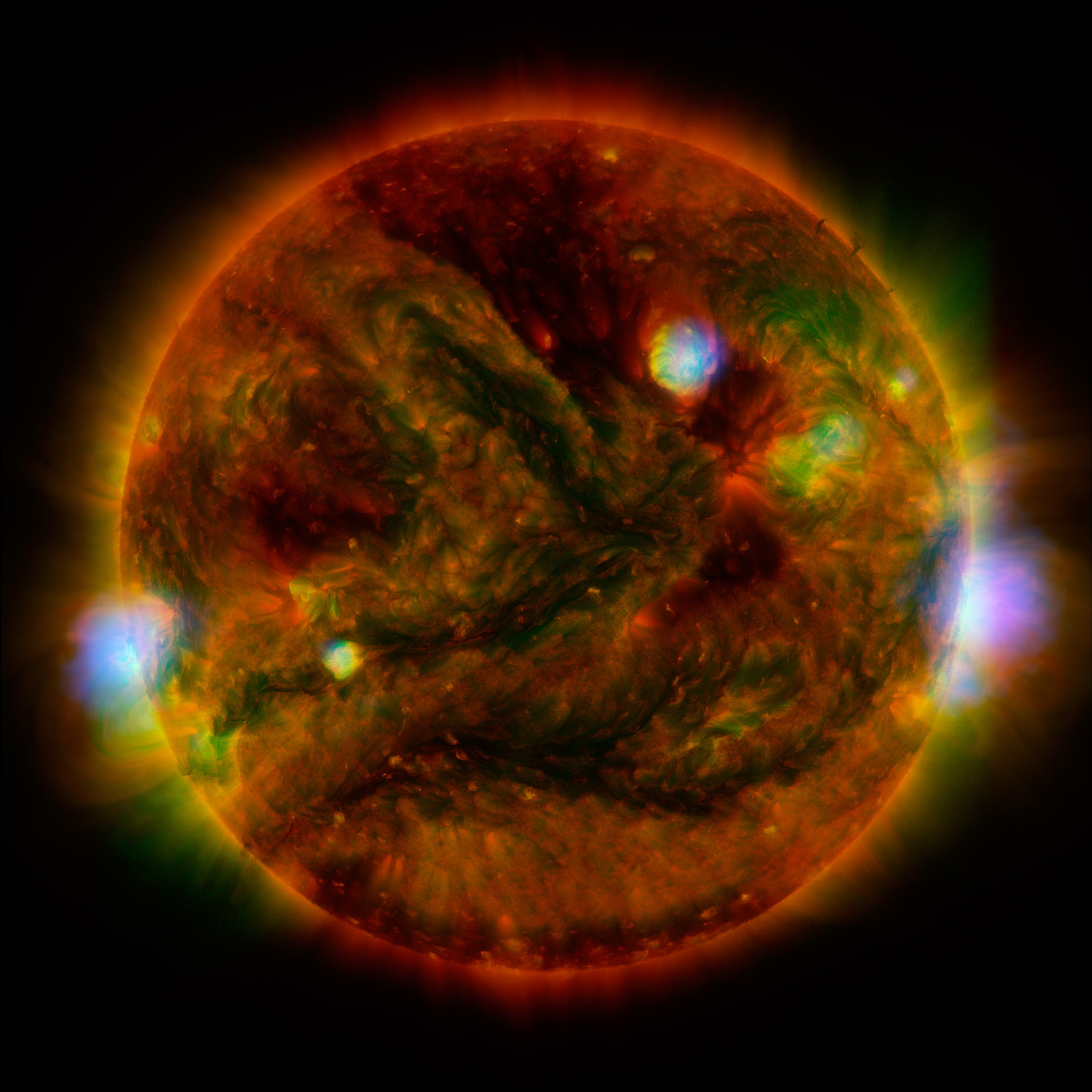 The Sun with solar flares and prominences HD Wallpaper