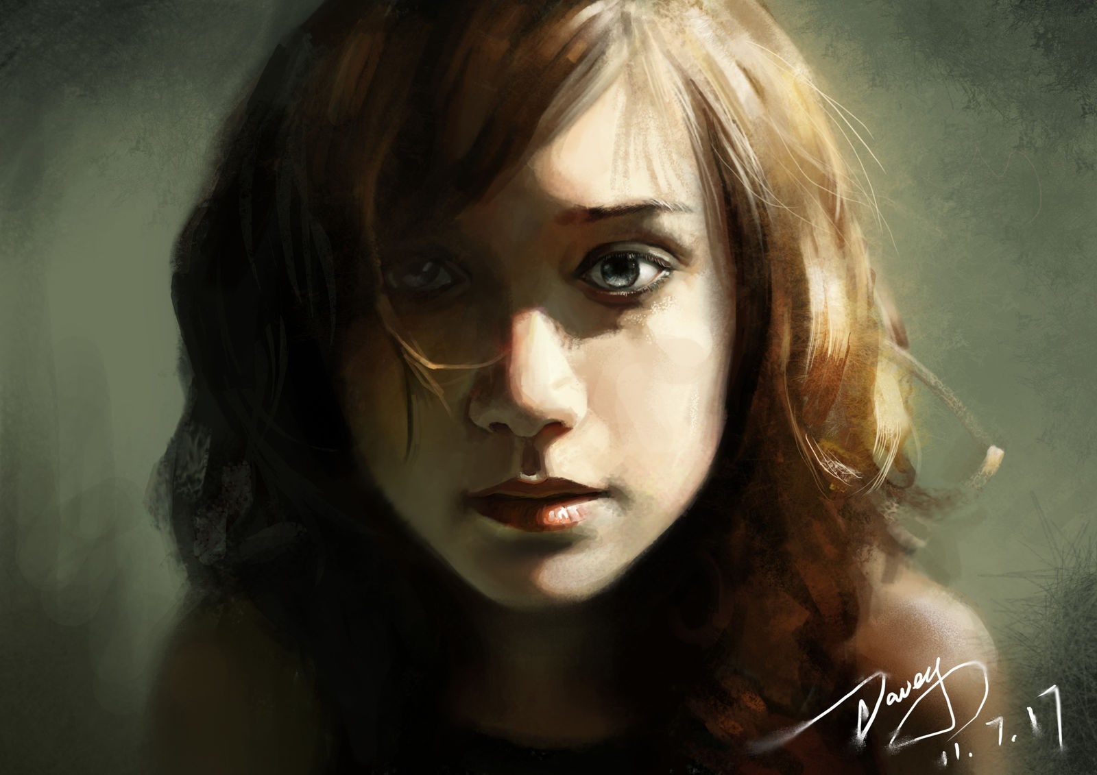 Digital painting of a young girl's face HD Wallpaper