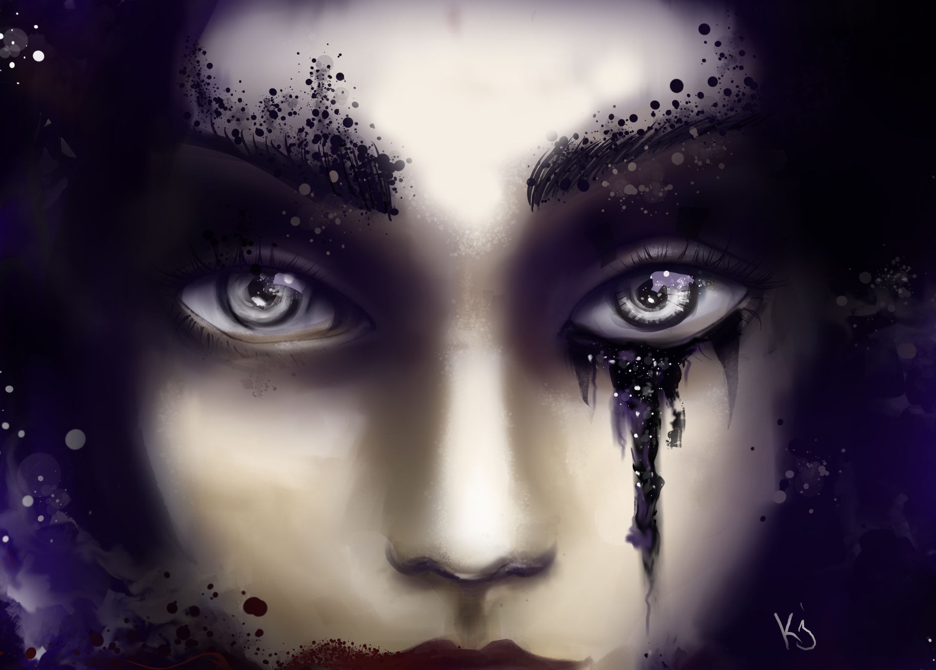 Illustration of a woman's face with dark makeup HD Wallpaper