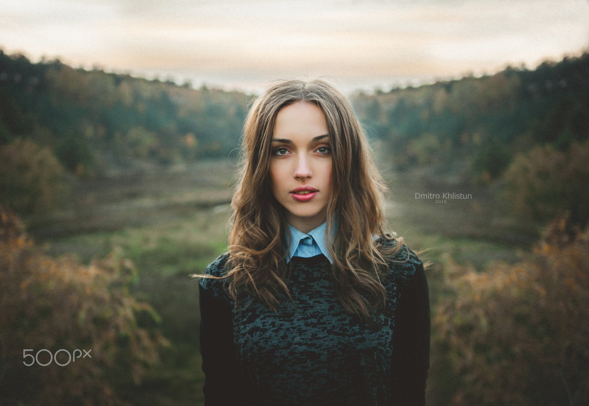 Woman with long brown hair in a forest HD Wallpaper