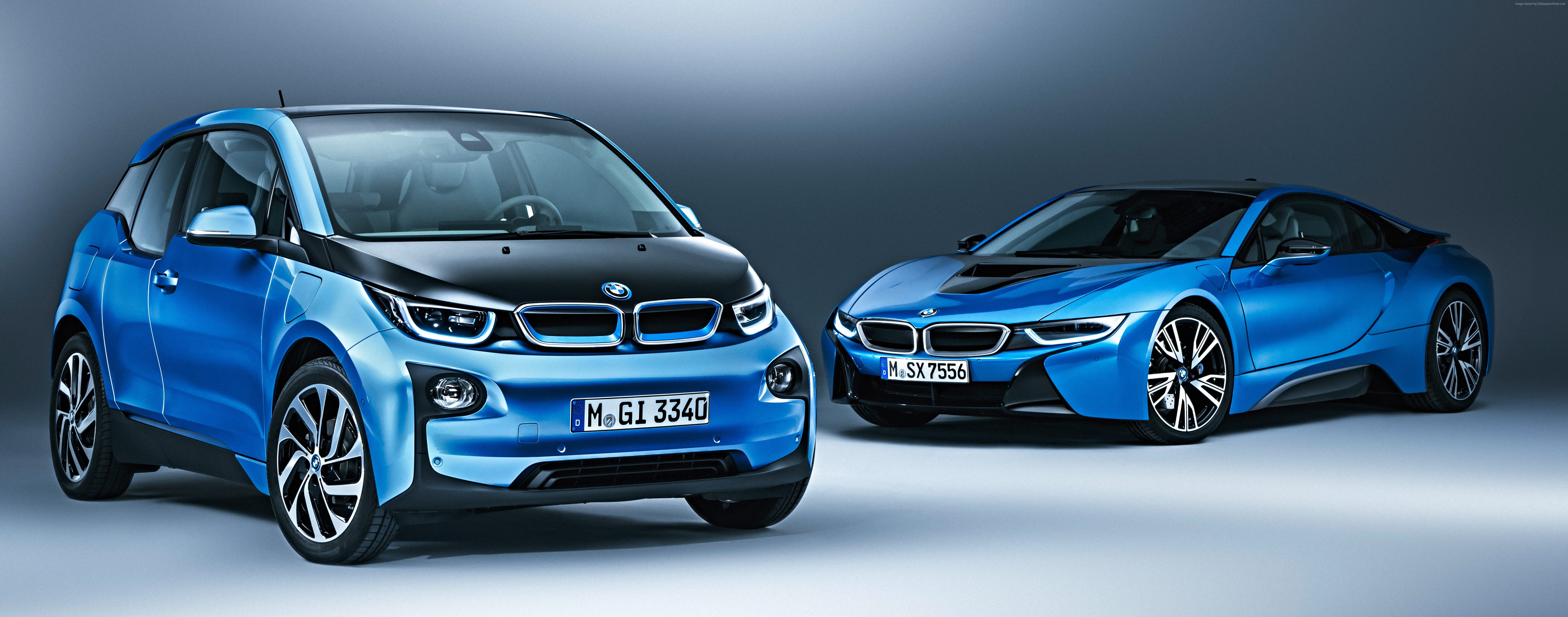 Two blue BMW electric cars, i3 and i8 HD Wallpaper