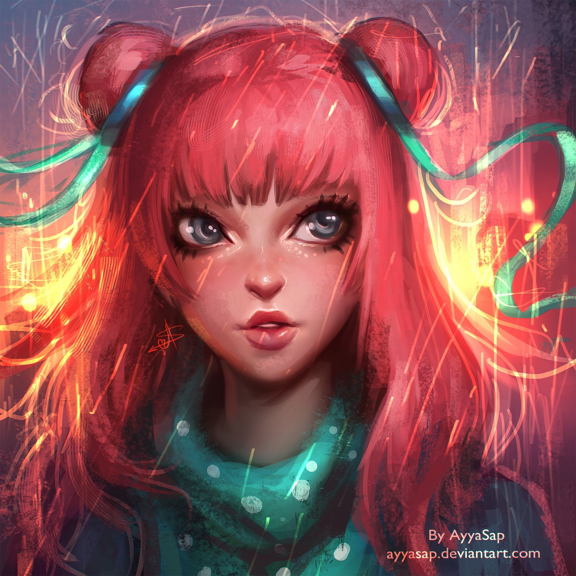 Anime girl with pink hair and blue scarf HD Wallpaper