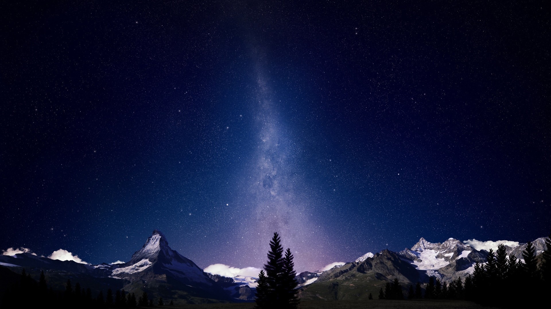 Milky Way over snow-capped mountains at night HD Wallpaper