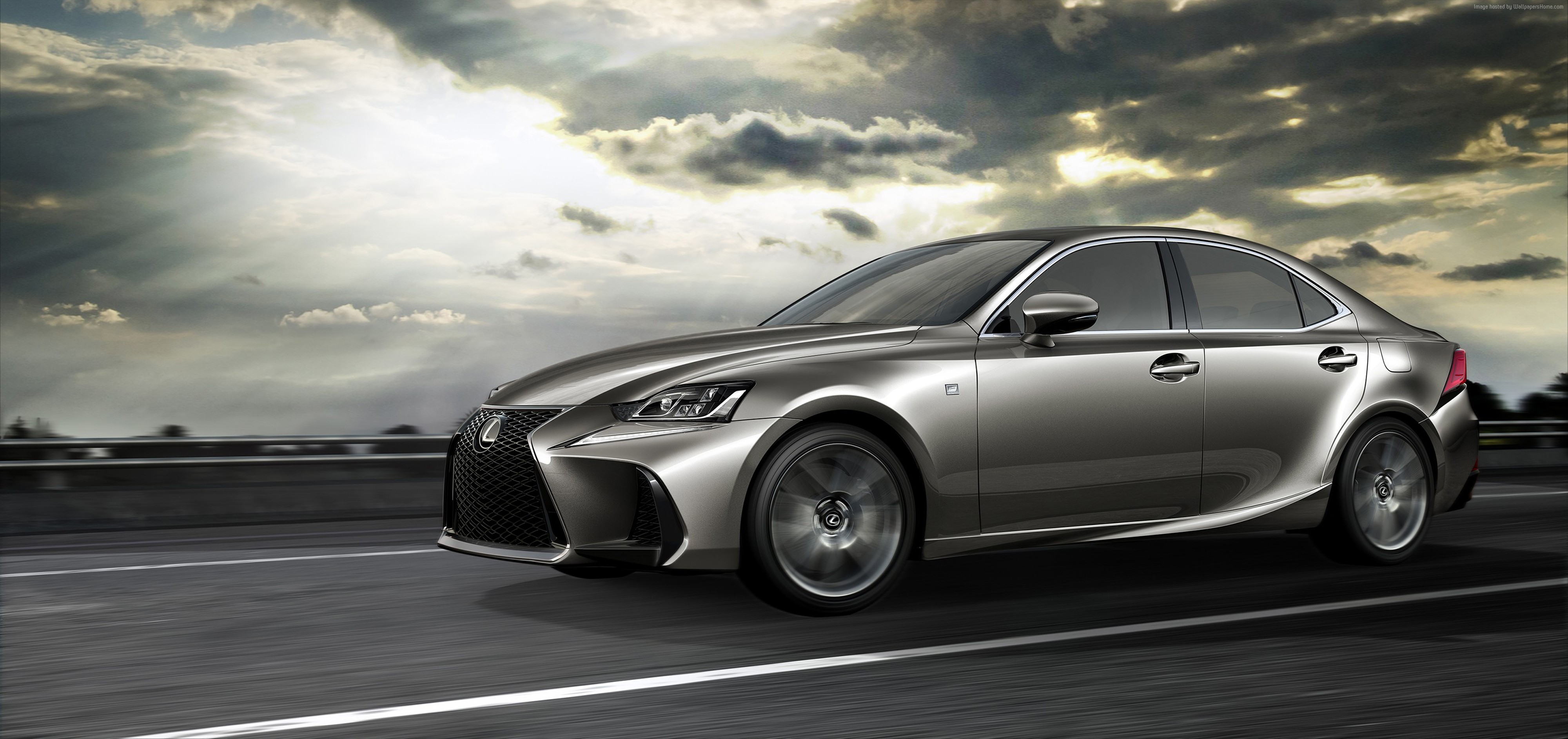 Silver Lexus IS driving on a highway HD Wallpaper