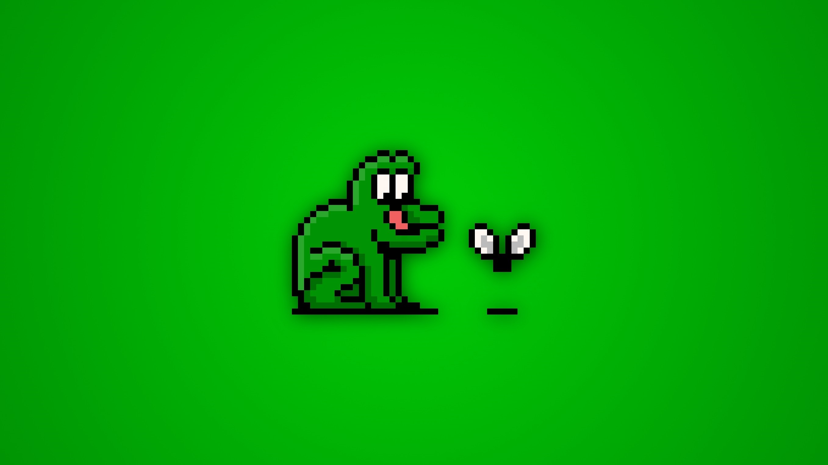 Pixel art frog trying to catch a fly HD Wallpaper