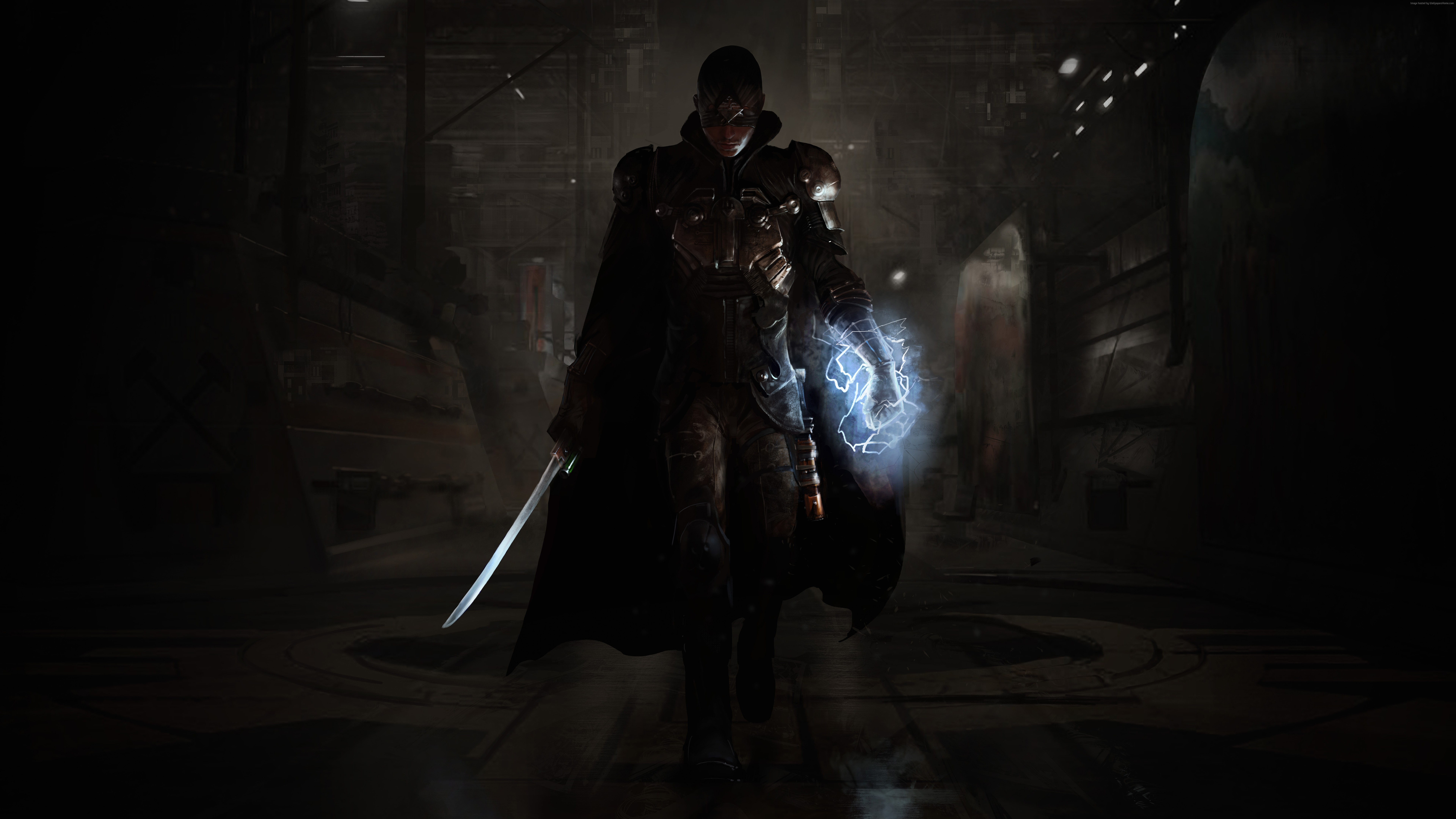 The Technomancer character with sword and lightning HD Wallpaper