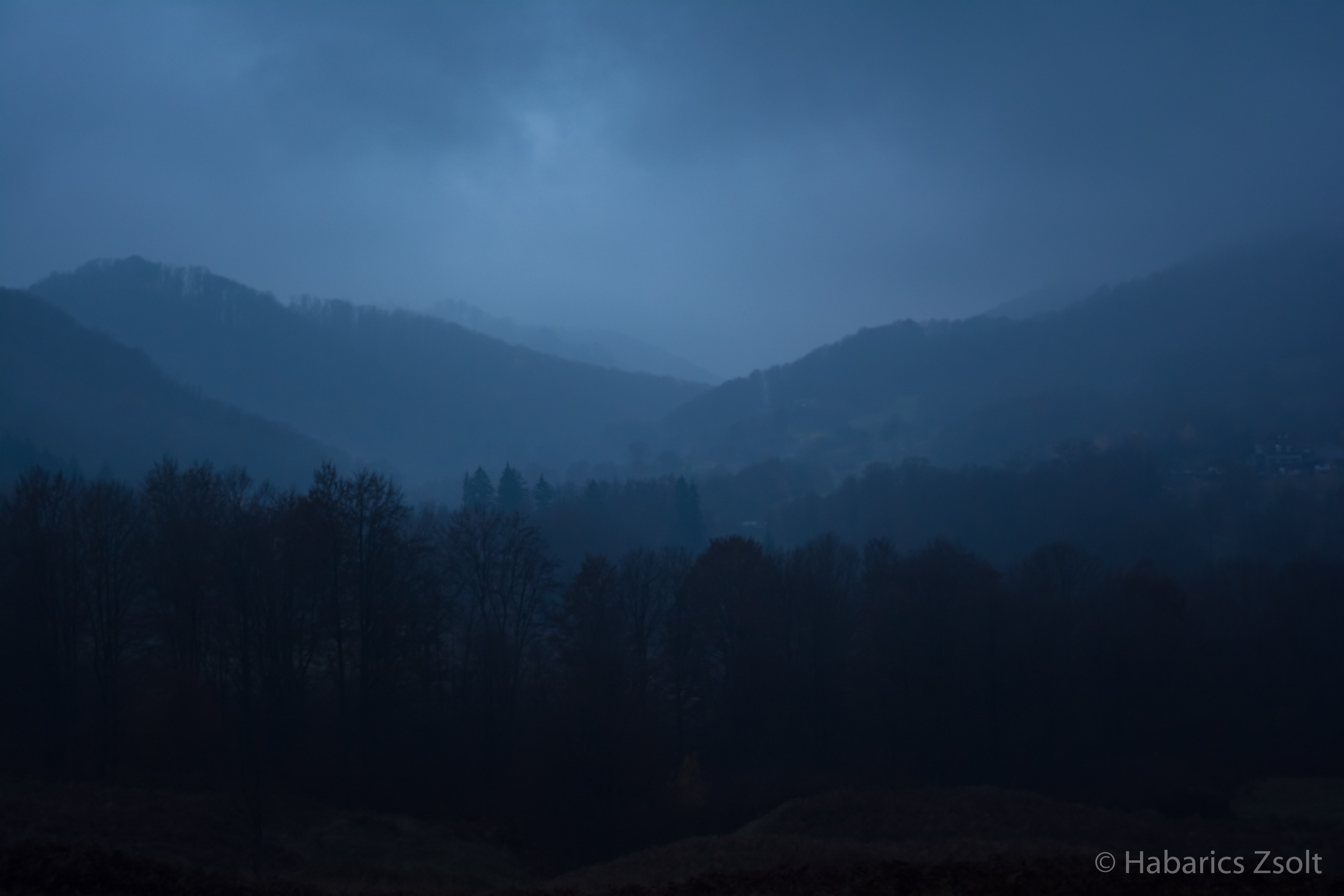 Misty mountains and forest at dawn HD Wallpaper