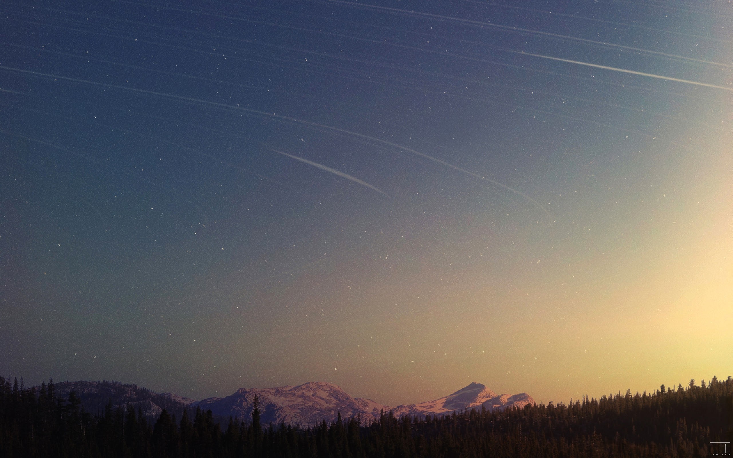 Starry night sky over mountains and forest HD Wallpaper
