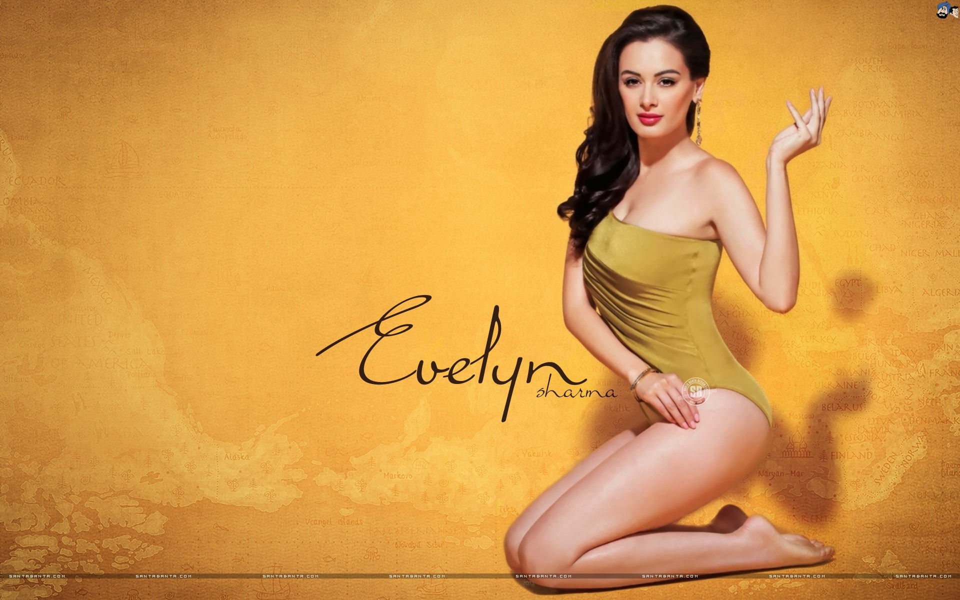 Evelyn Sharma in a golden swimsuit HD Wallpaper