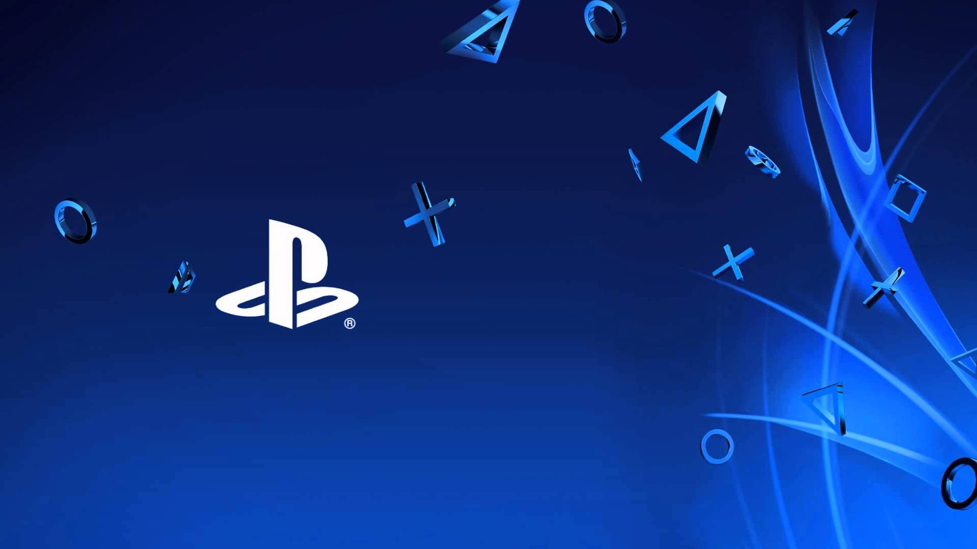 PlayStation logo with floating symbols on blue background HD Wallpaper