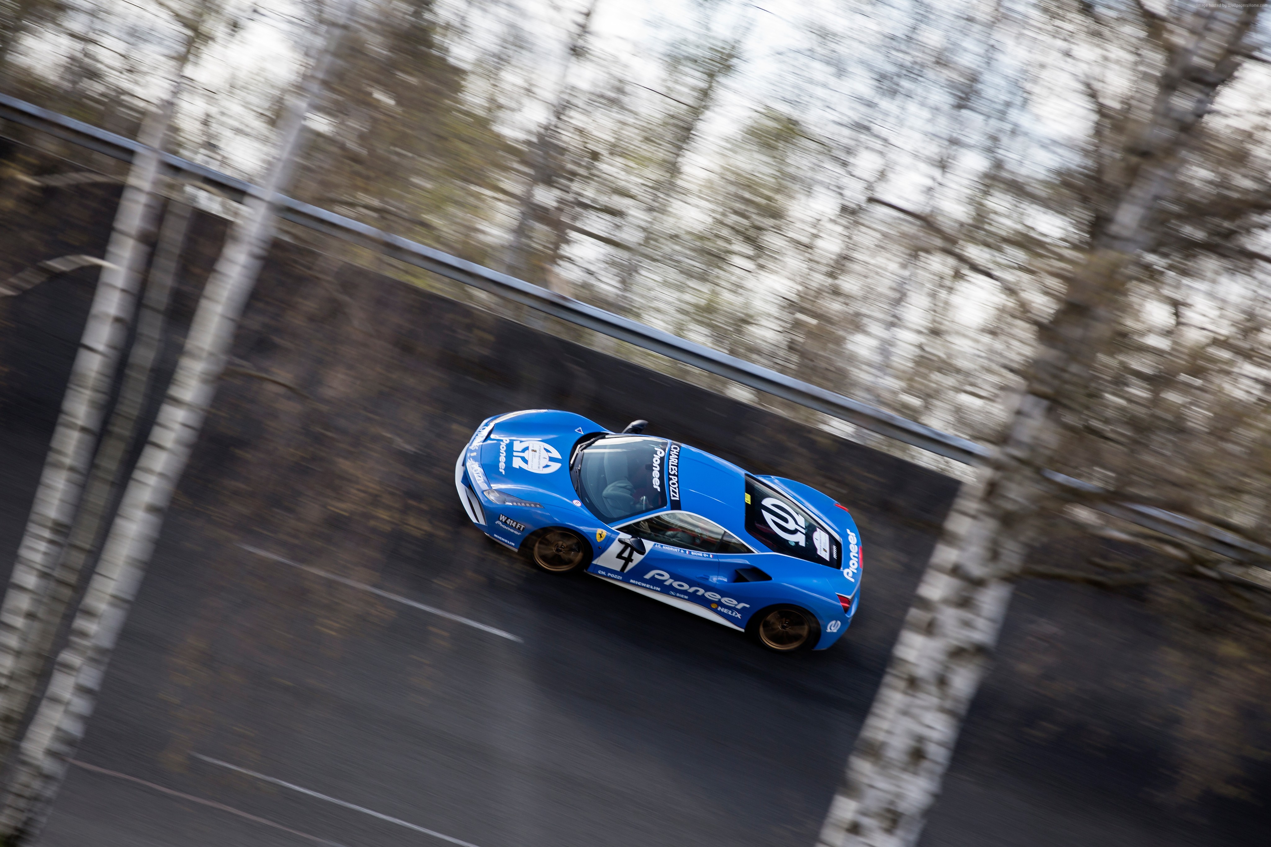 Blue Ferrari 488 GTB race car on track HD Wallpaper