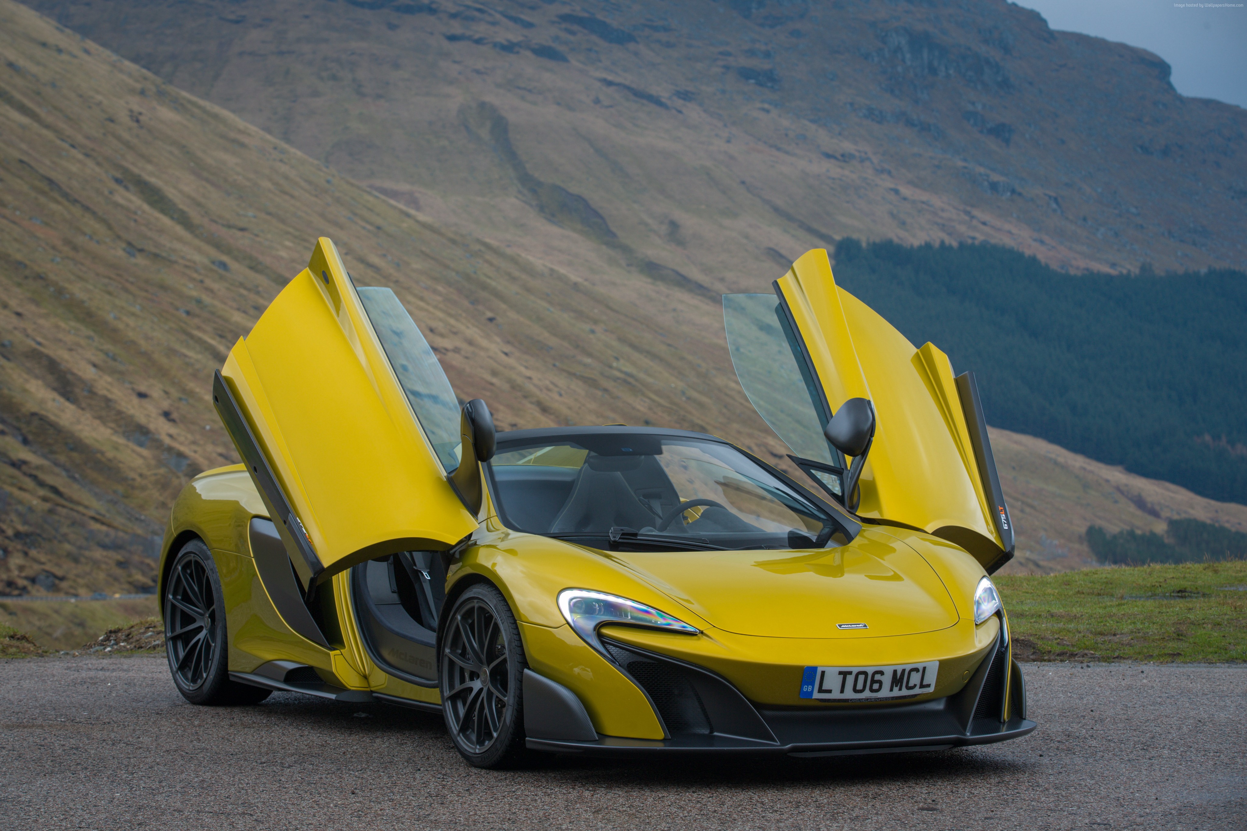 Yellow McLaren 675LT Spider with doors open HD Wallpaper