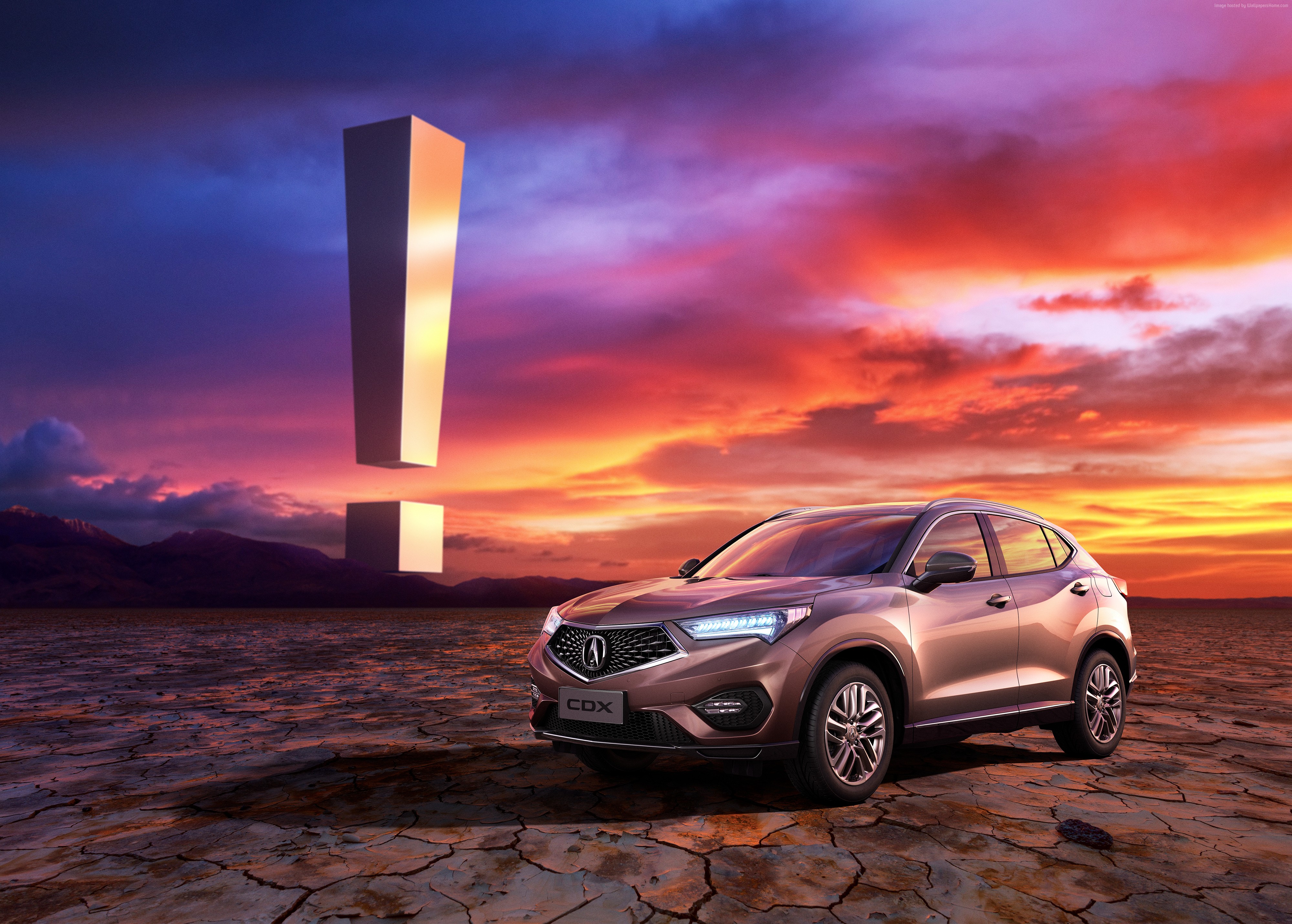 Acura CDX crossover at sunset with exclamation mark HD Wallpaper