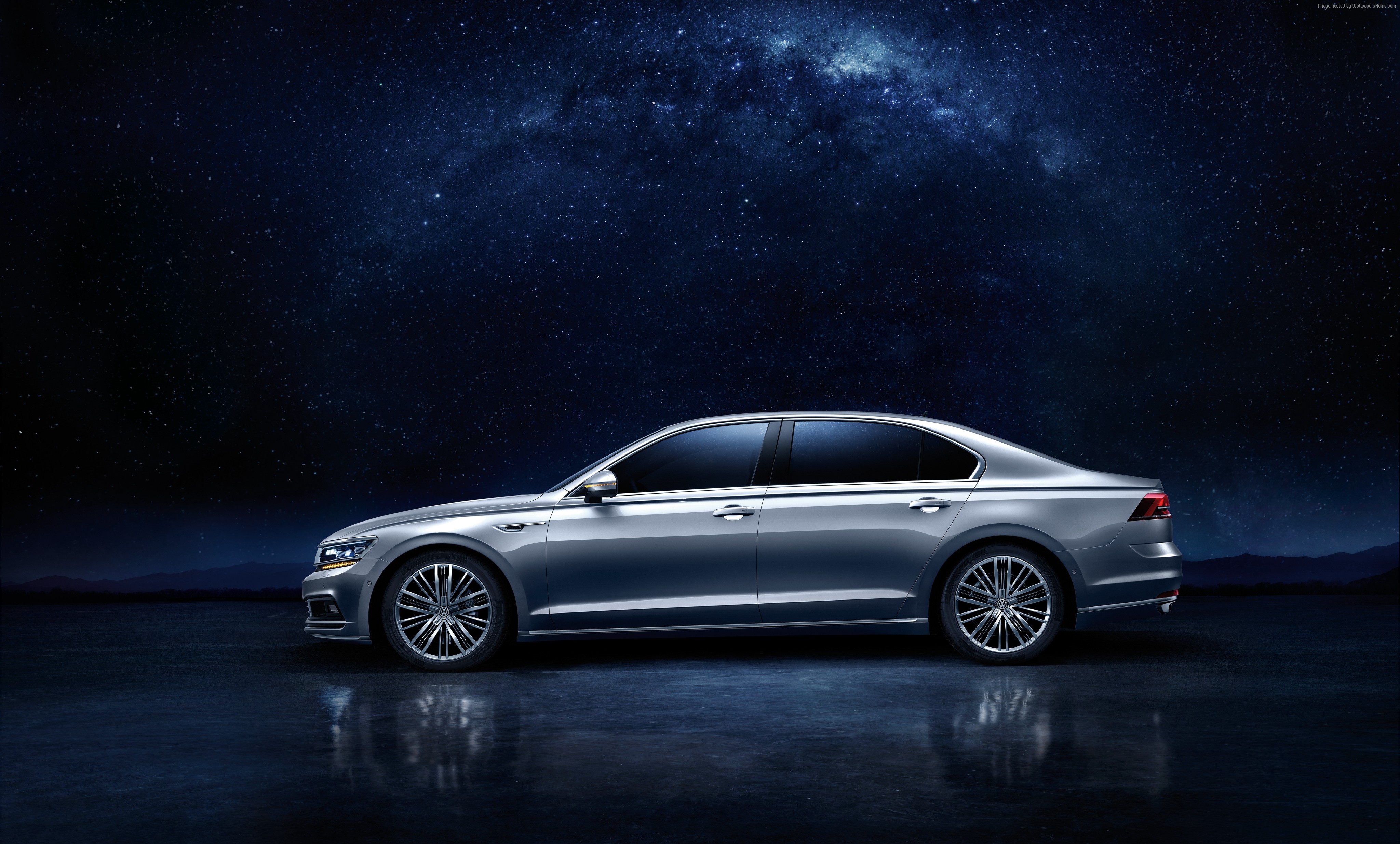 Silver Volkswagen Phideon sedan under starry sky HD Wallpaper