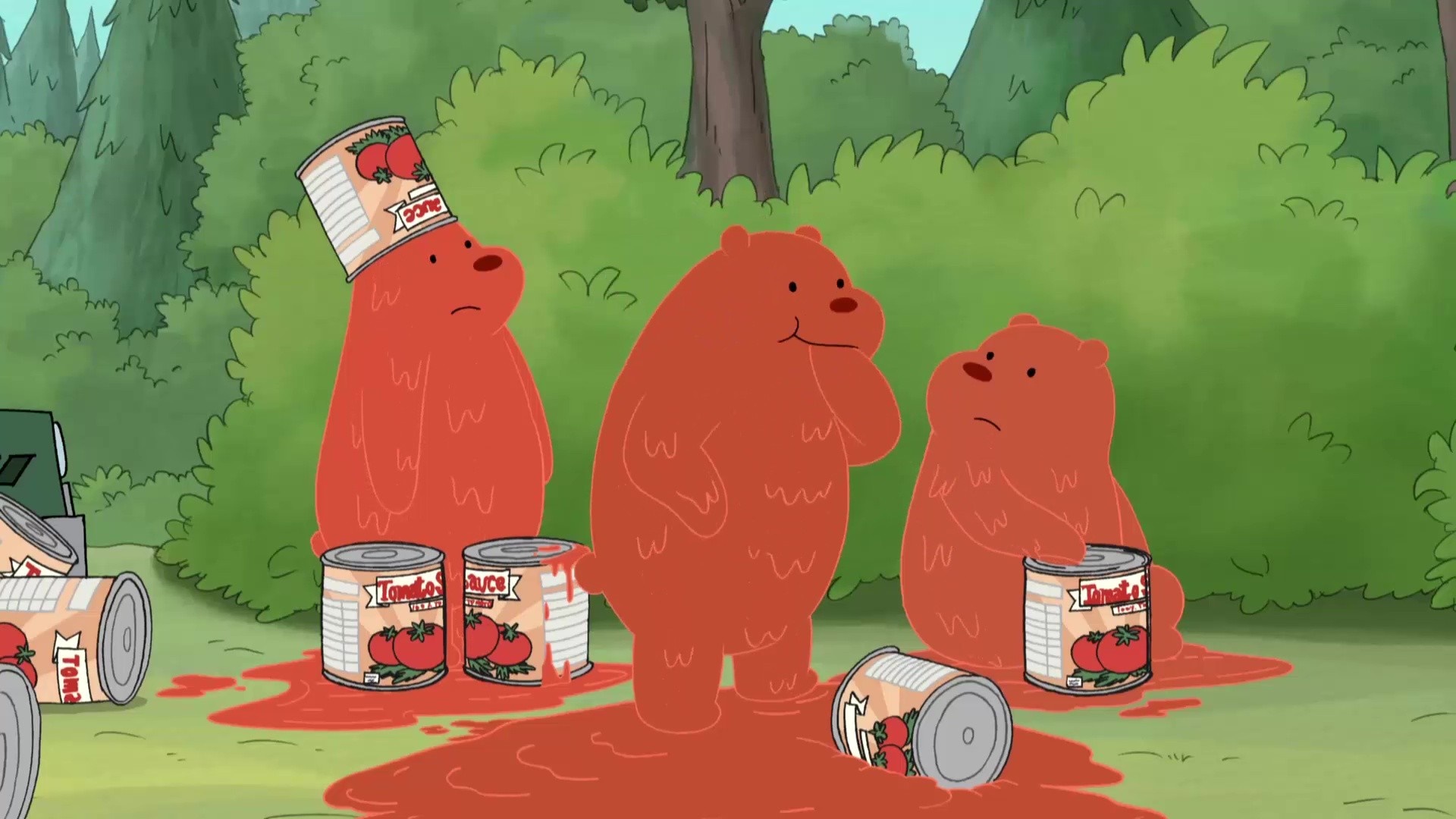 We Bare Bears covered in tomato sauce HD Wallpaper