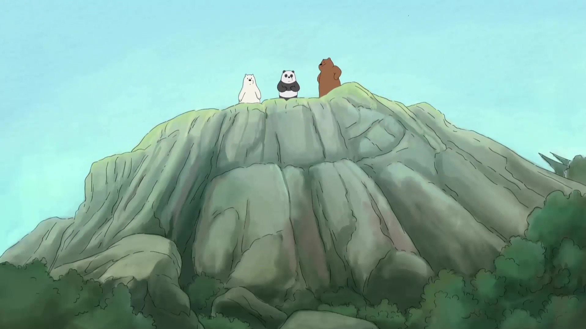 Three bears on a rocky mountain peak HD Wallpaper