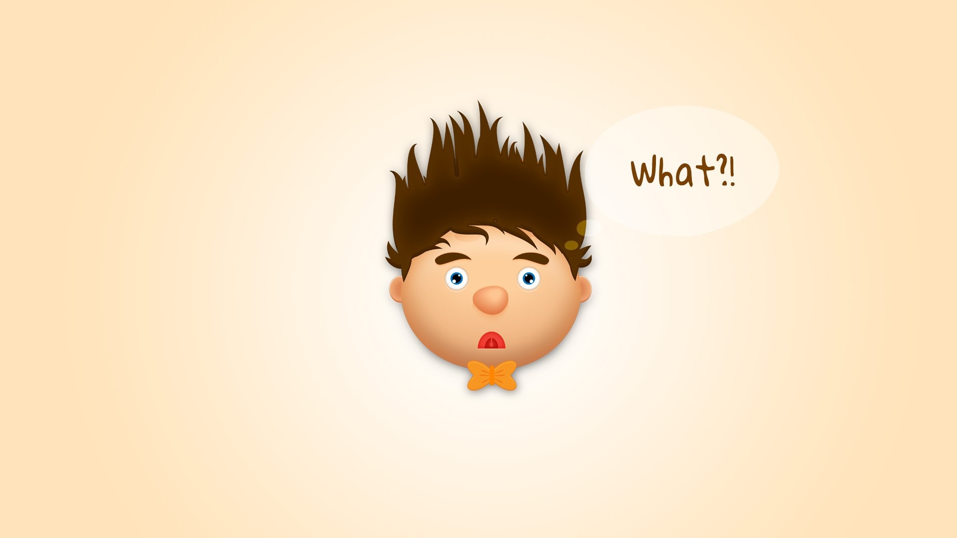 Cartoon boy with messy hair saying "What?!" HD Wallpaper