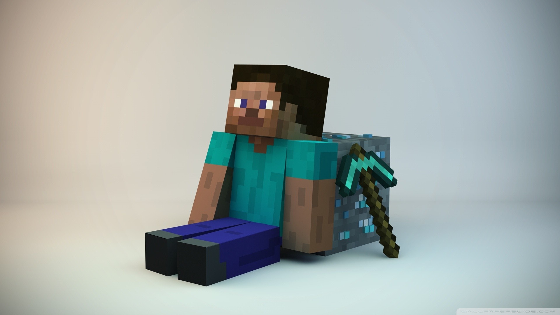 Steve from Minecraft with Diamond Pickaxe and Ore HD Wallpaper