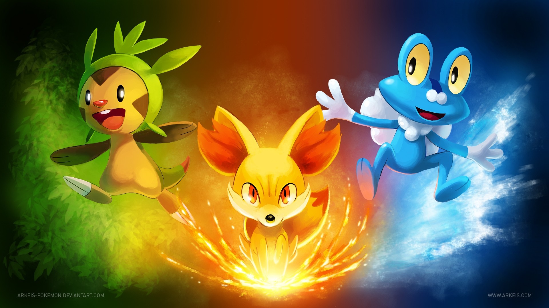 Chespin, Fennekin, and Froakie from Pokemon HD Wallpaper