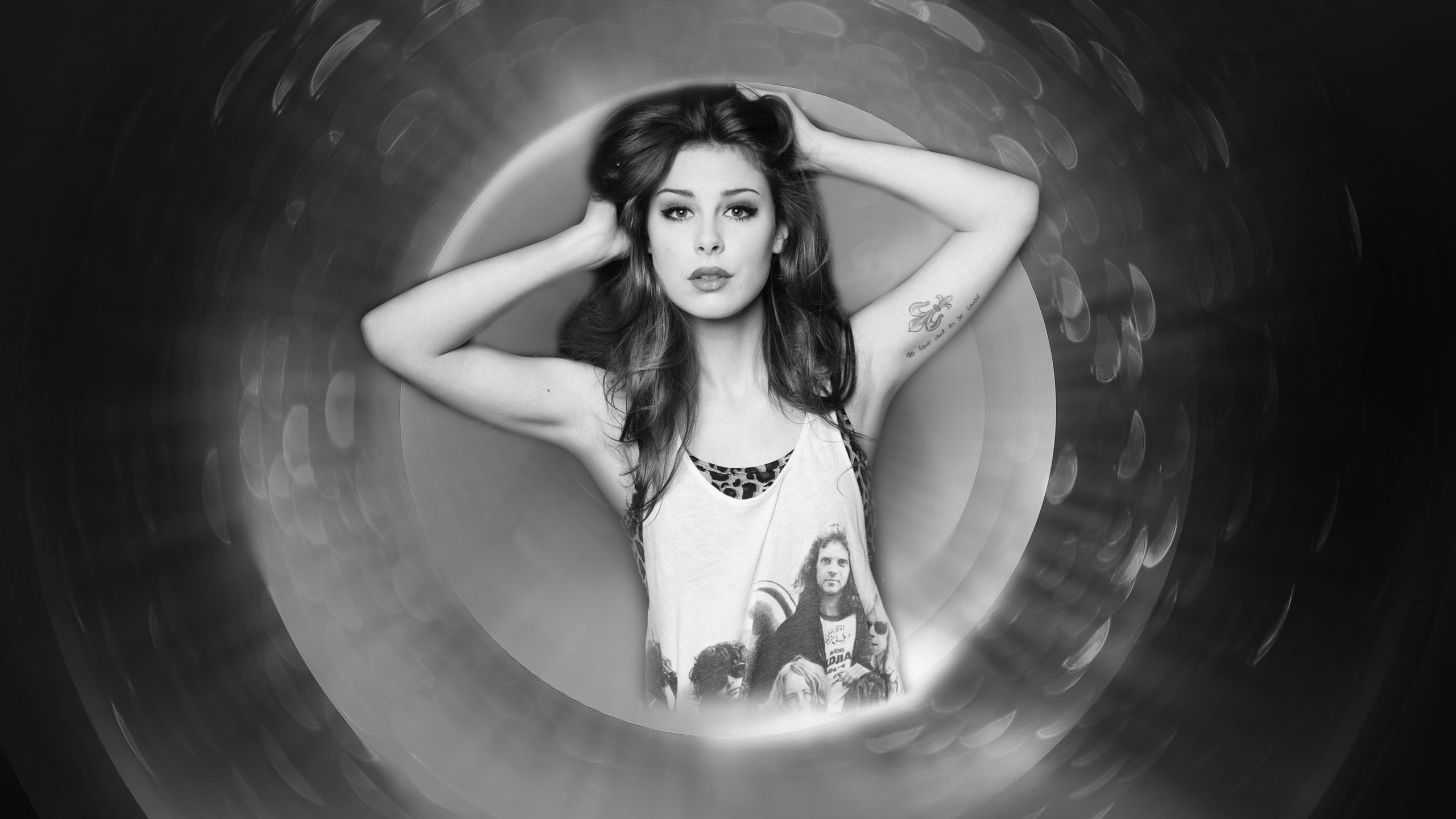 Lena Meyer Landrut in monochrome portrait HD Wallpaper