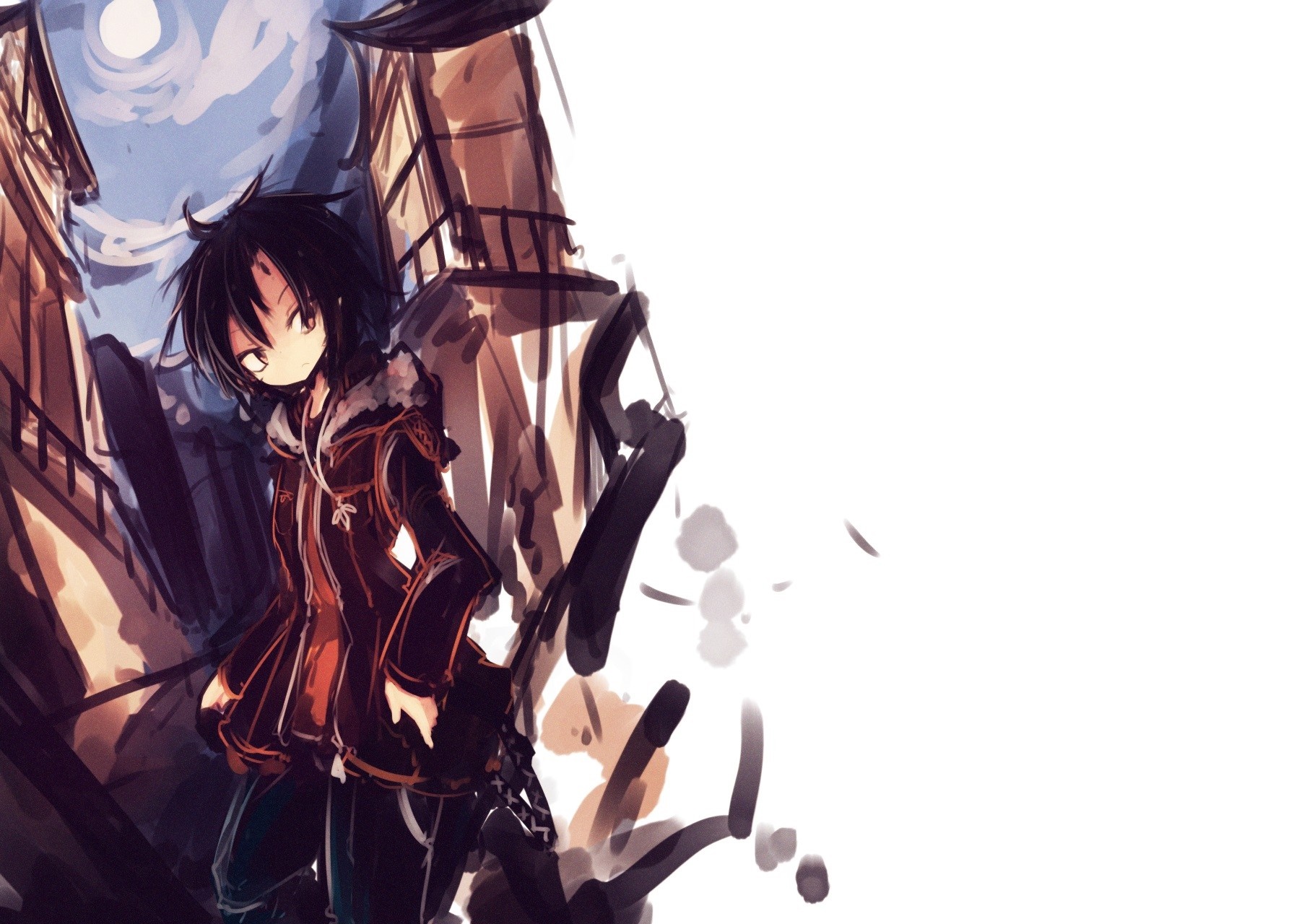 Anime illustration of a character in a city HD Wallpaper