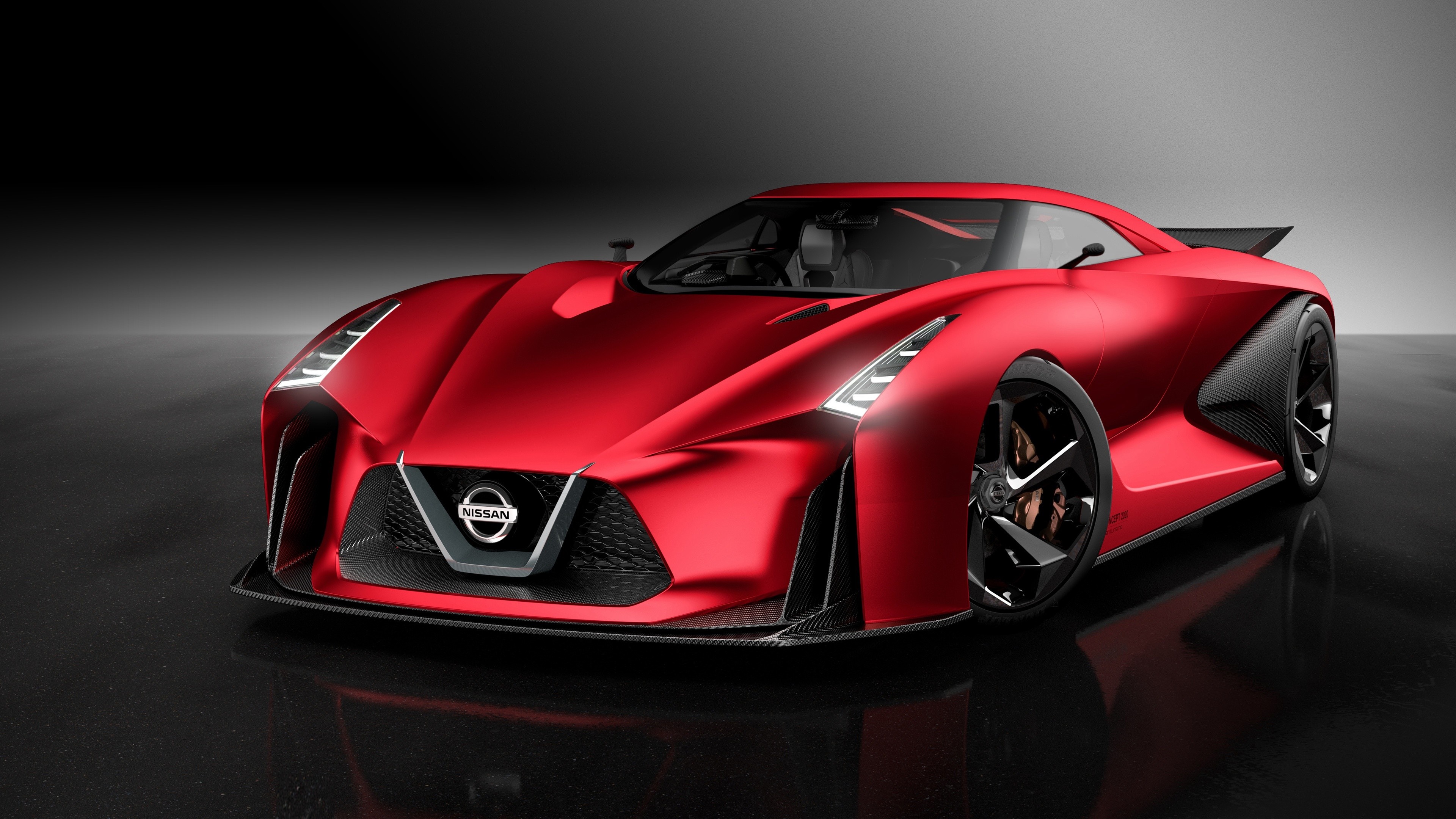 Red Nissan concept sports car with aggressive styling HD Wallpaper