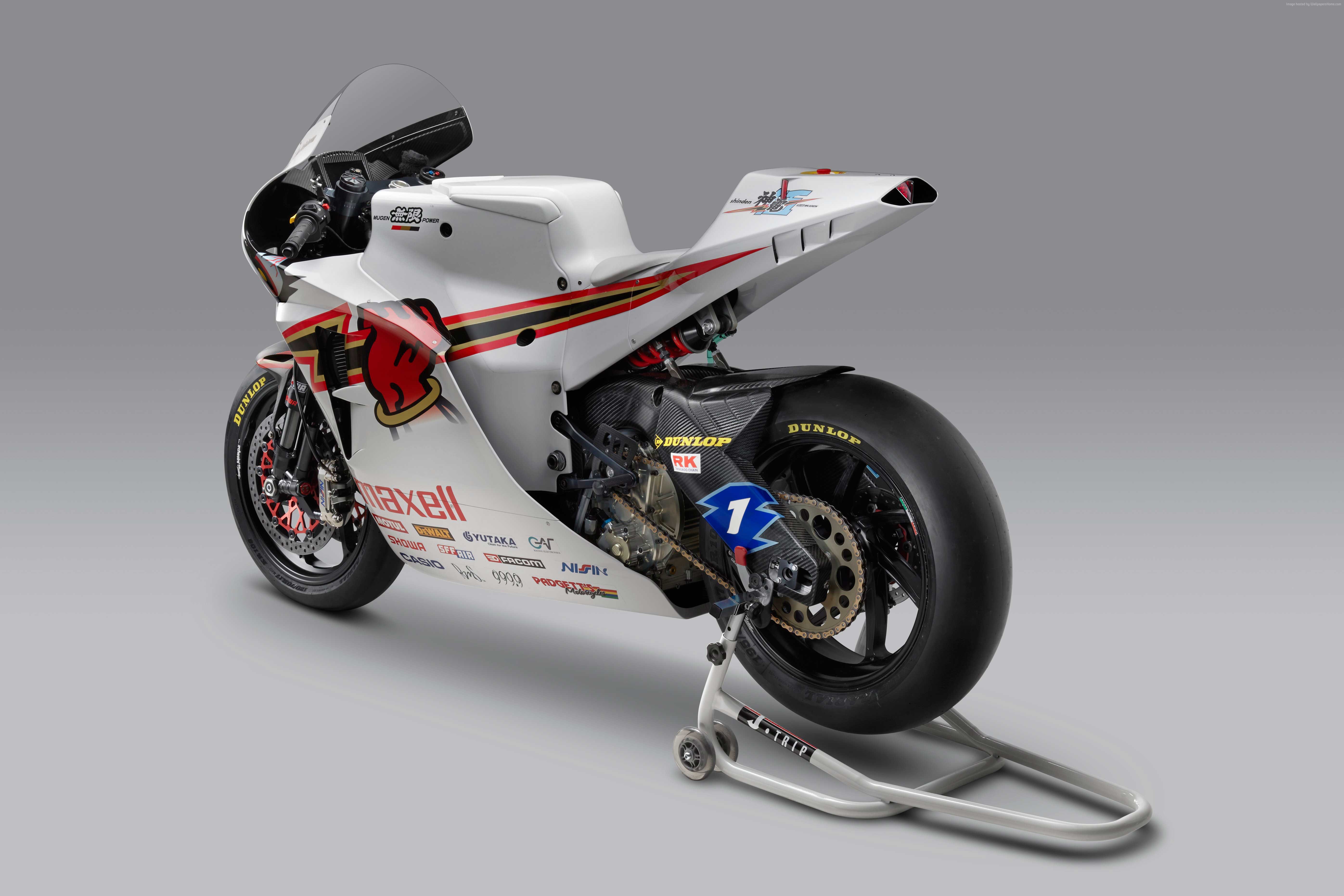 Mugen Shinden Go electric motorcycle on a stand HD Wallpaper