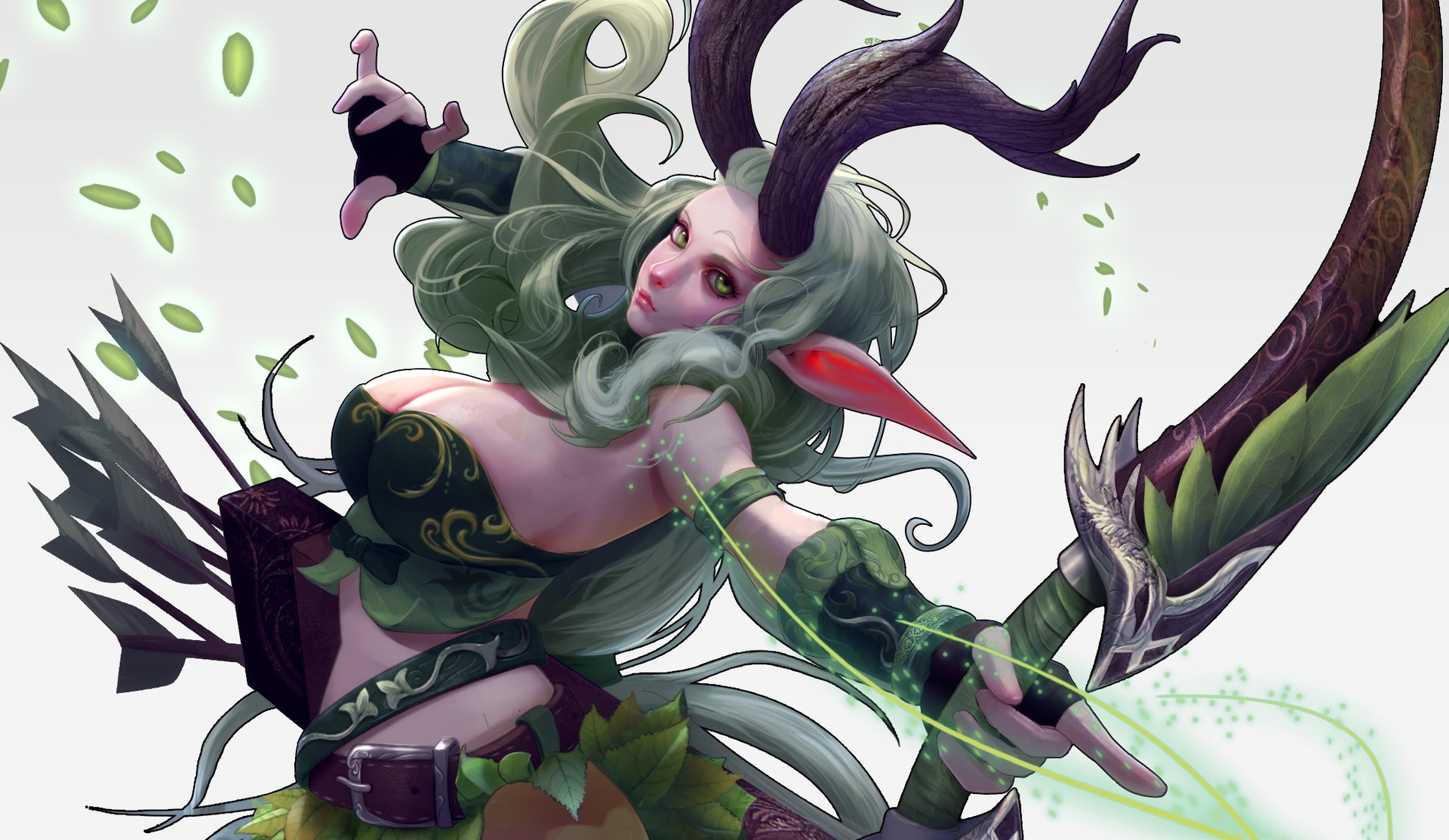 Anime girl with antlers and bow HD Wallpaper